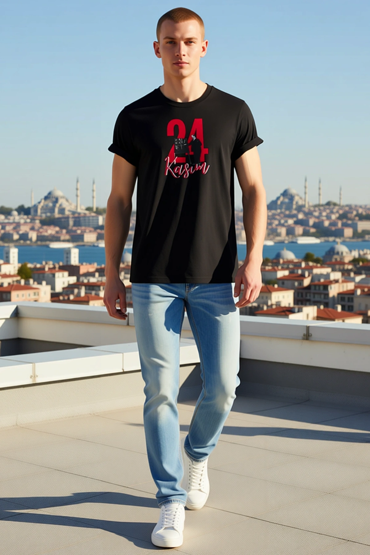 Erkek Oversize Bisiklet Yaka Kasım Yazılı Atatürk Görselli Baskılı Öğretmenler Günü Hediye Tişört