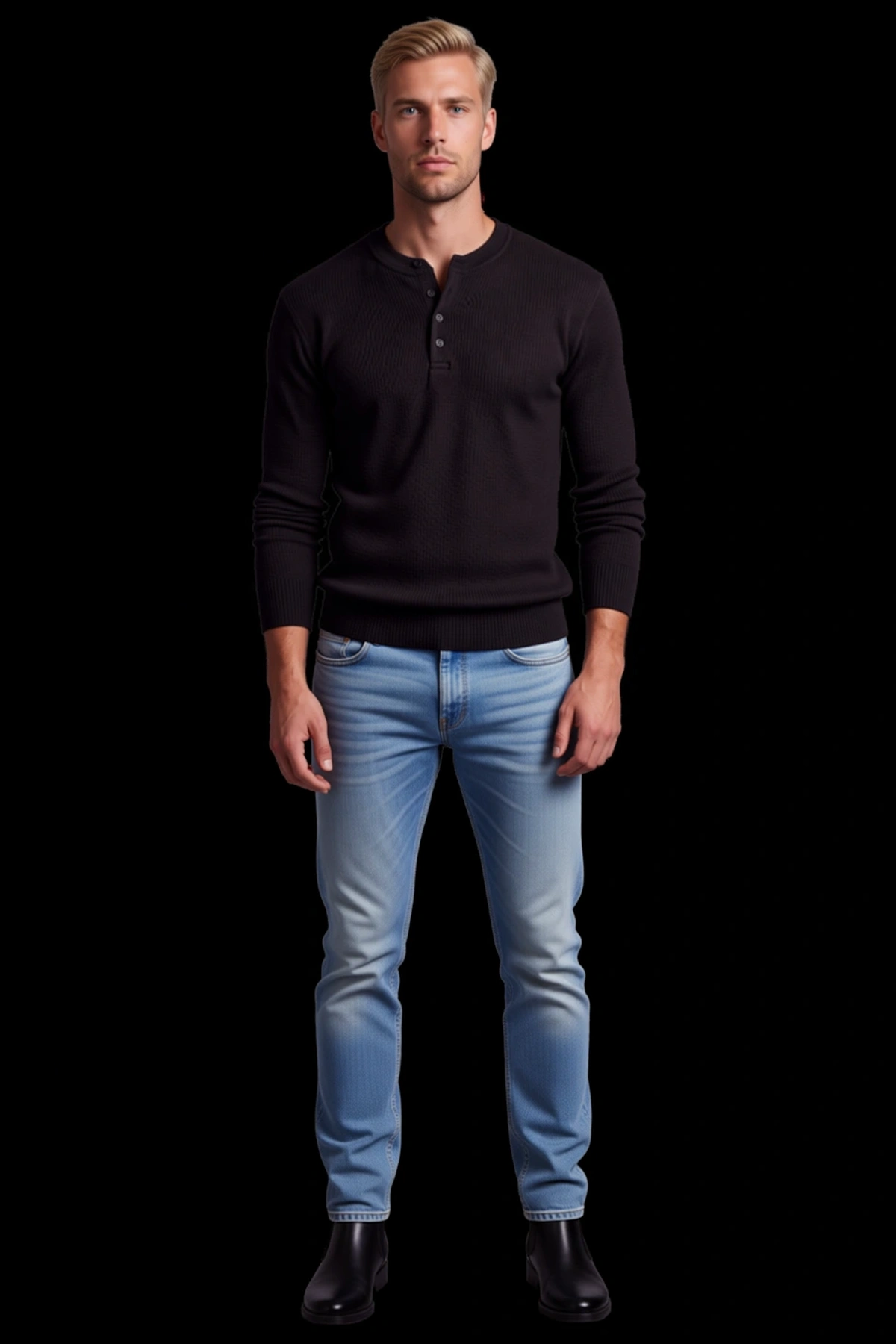 Erkek Düğme Detaylı Bisiklet Yaka Uzun Kollu Body Kaburga Dokulu Slim Fit Günlük Sezonluk Modern