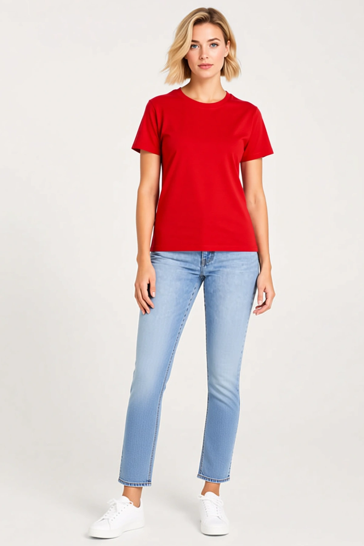 Kadın Basic Tişört Bisiklet Yaka Kısa Kollu Günlük Yazlık Slim Fit Rahat Kalıp Modern Konforlu Sade