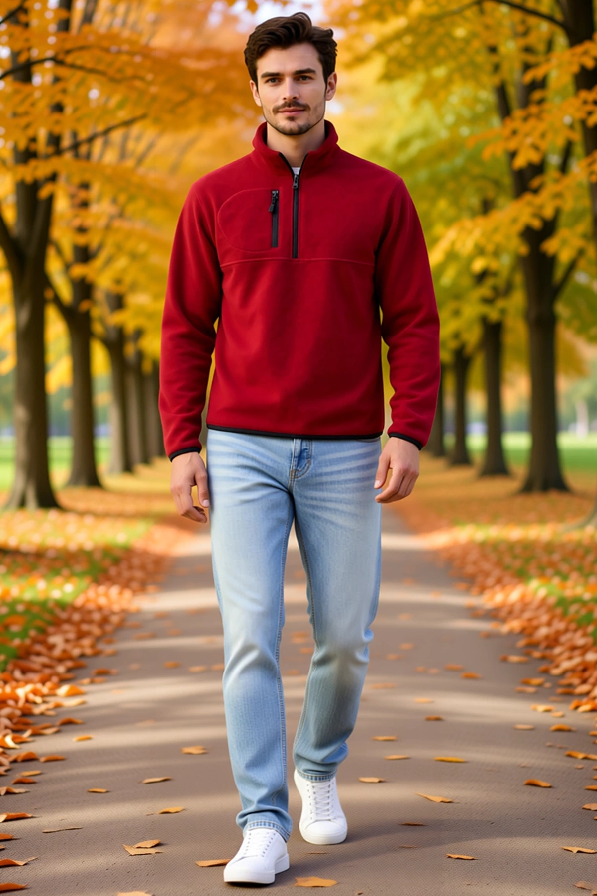 Erkek Polar Dik Yaka Yarım Fermuarlı Göğüs Cepli Regular Fit Kışlık Sweatshirt Konforlu Günlük Kesim