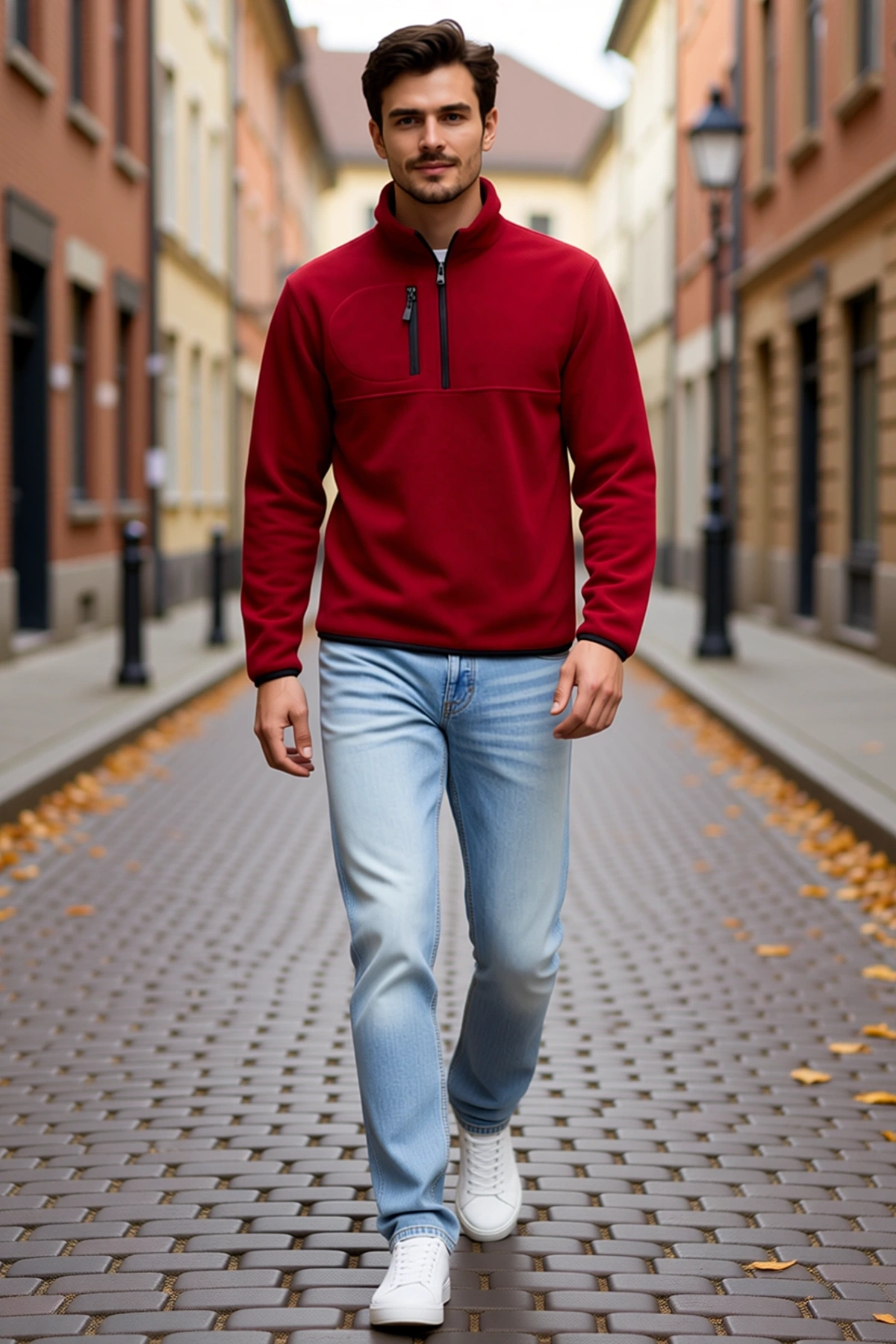 Erkek Polar Dik Yaka Yarım Fermuarlı Göğüs Cepli Regular Fit Kışlık Sweatshirt Konforlu Günlük Kesim
