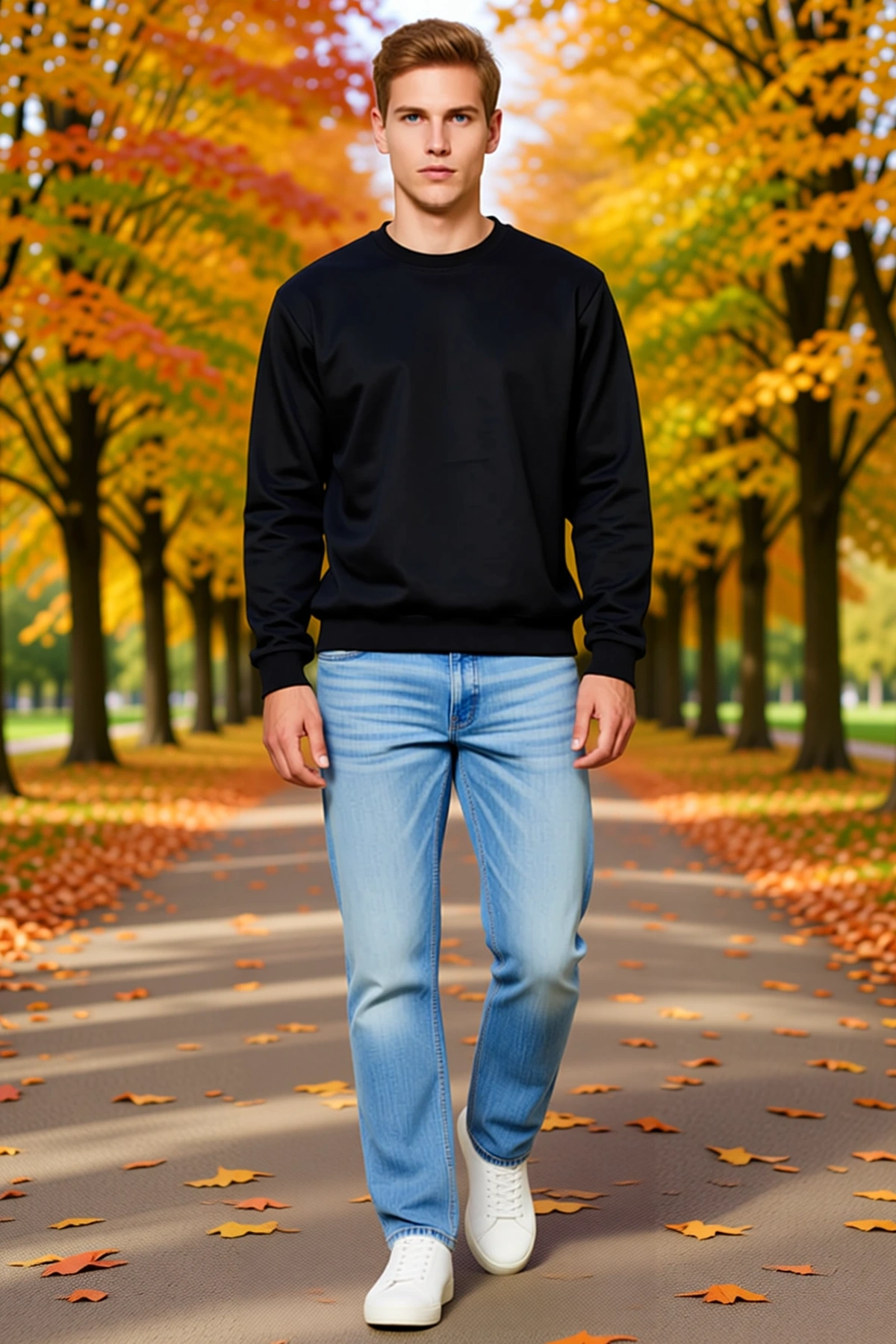Erkek Bisiklet Yaka Sweatshirt İçi Şardonlu İki İplik Düz Uzun Kollu Regular Fit Rahat Günlük Kesim