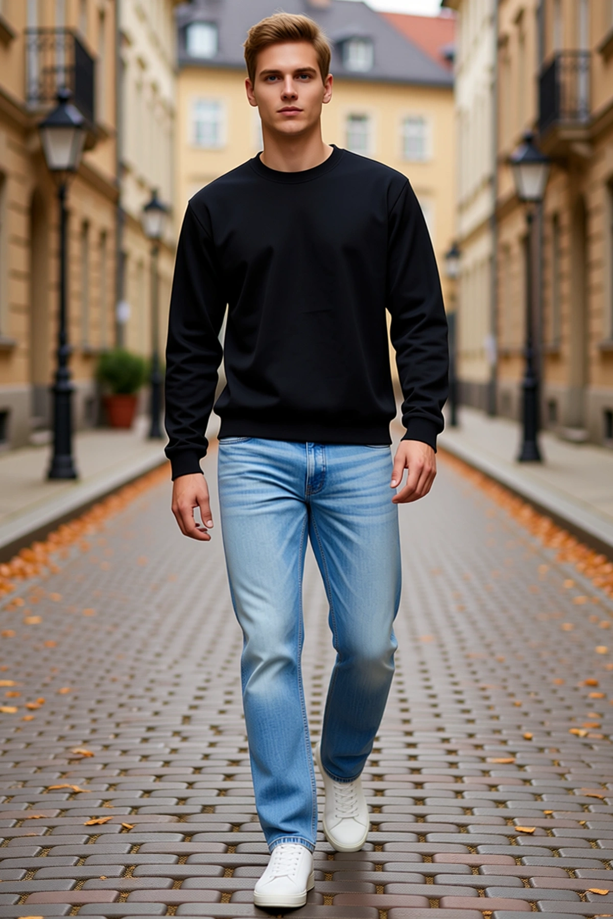 Erkek Bisiklet Yaka Sweatshirt İçi Şardonlu İki İplik Düz Uzun Kollu Regular Fit Rahat Günlük Kesim