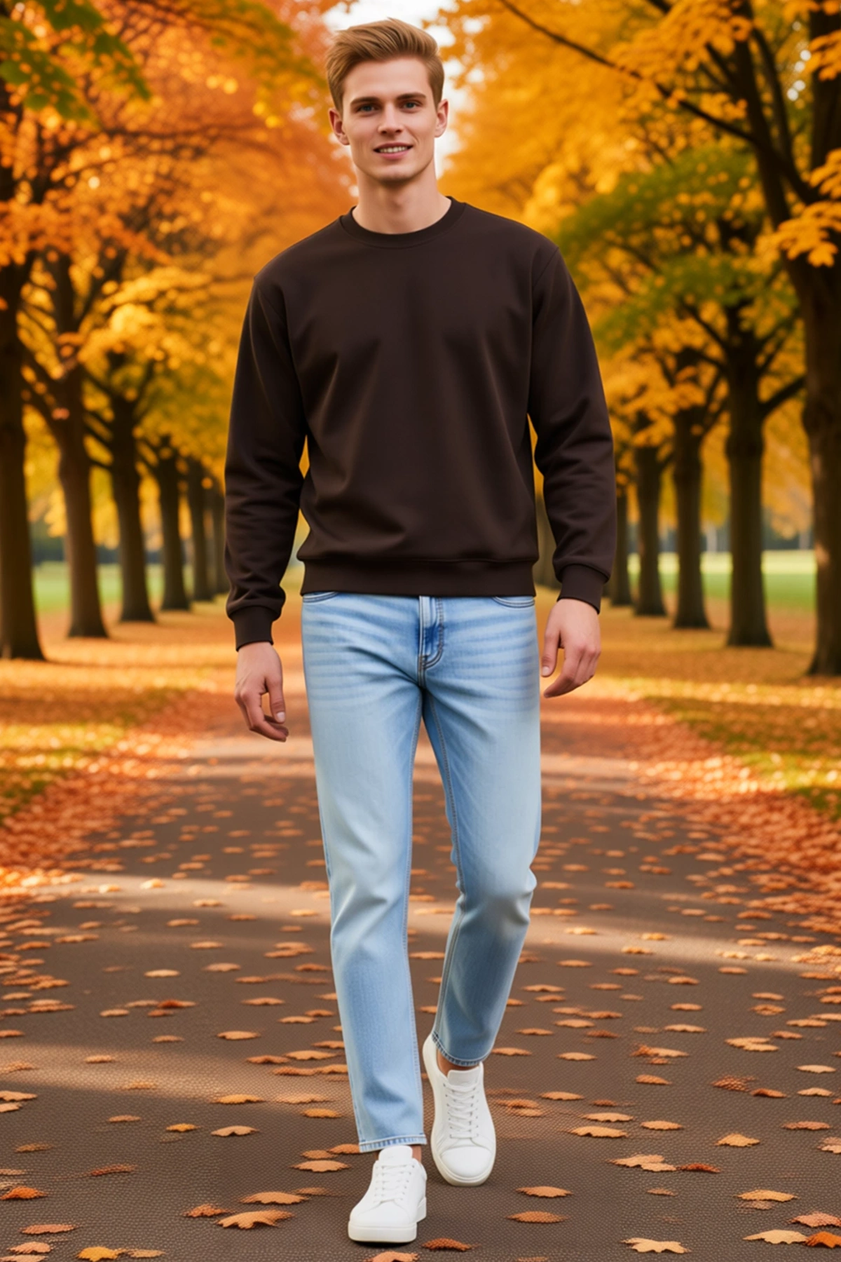 Erkek Sweatshirt Bisiklet Yaka Regular Fit İçi Şardonlu İki İplik Düz Uzun Kollu Günlük Rahat Model