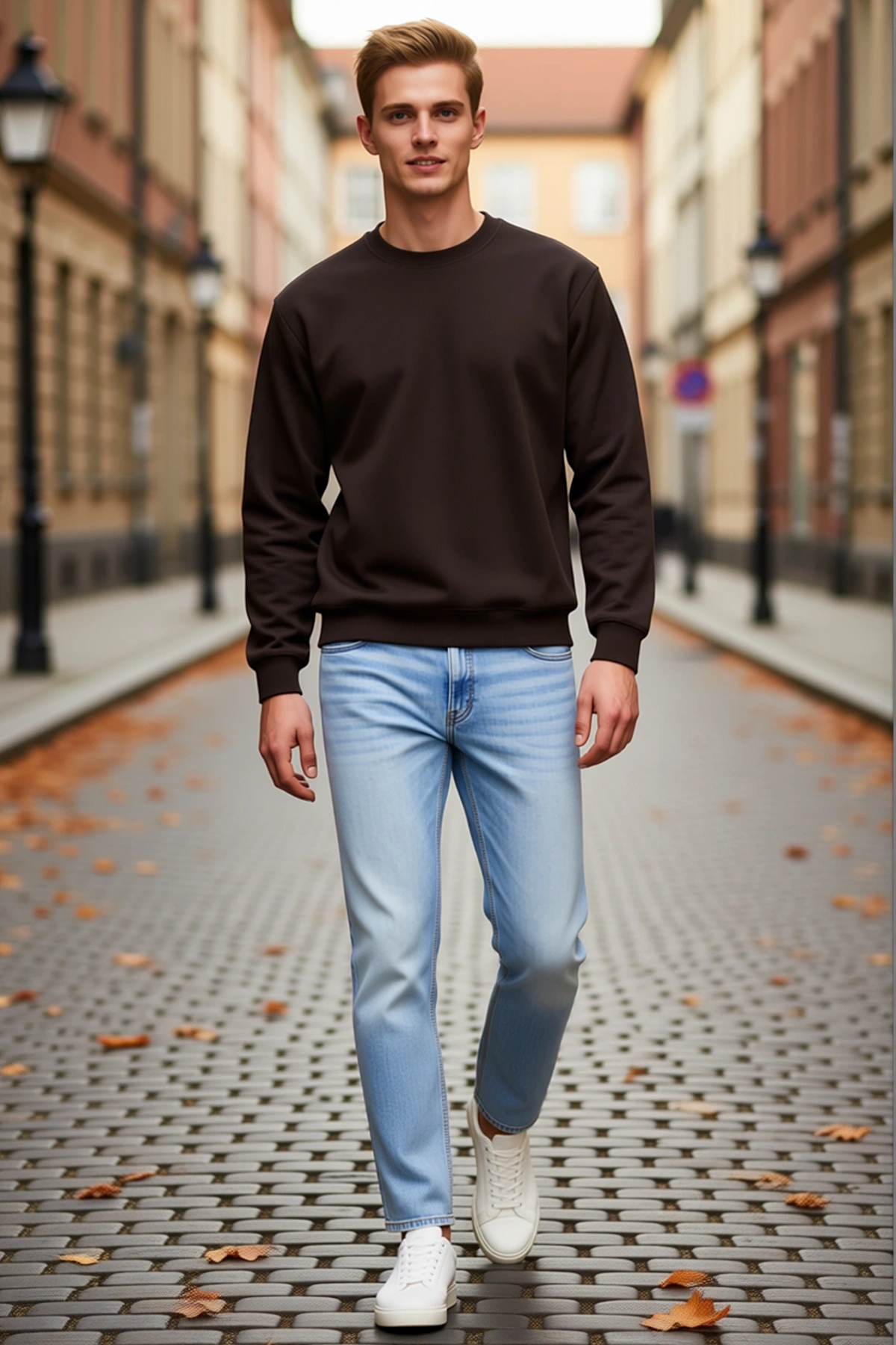 Erkek Sweatshirt Bisiklet Yaka Regular Fit İçi Şardonlu İki İplik Düz Uzun Kollu Günlük Rahat Model