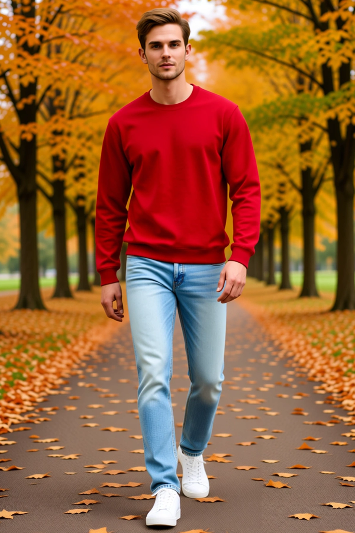 Erkek Bisiklet Yaka Sweatshirt Düz Uzun Kollu Regular Fit İçi Şardonlu İki İplik Canlı Tonlu Günlük