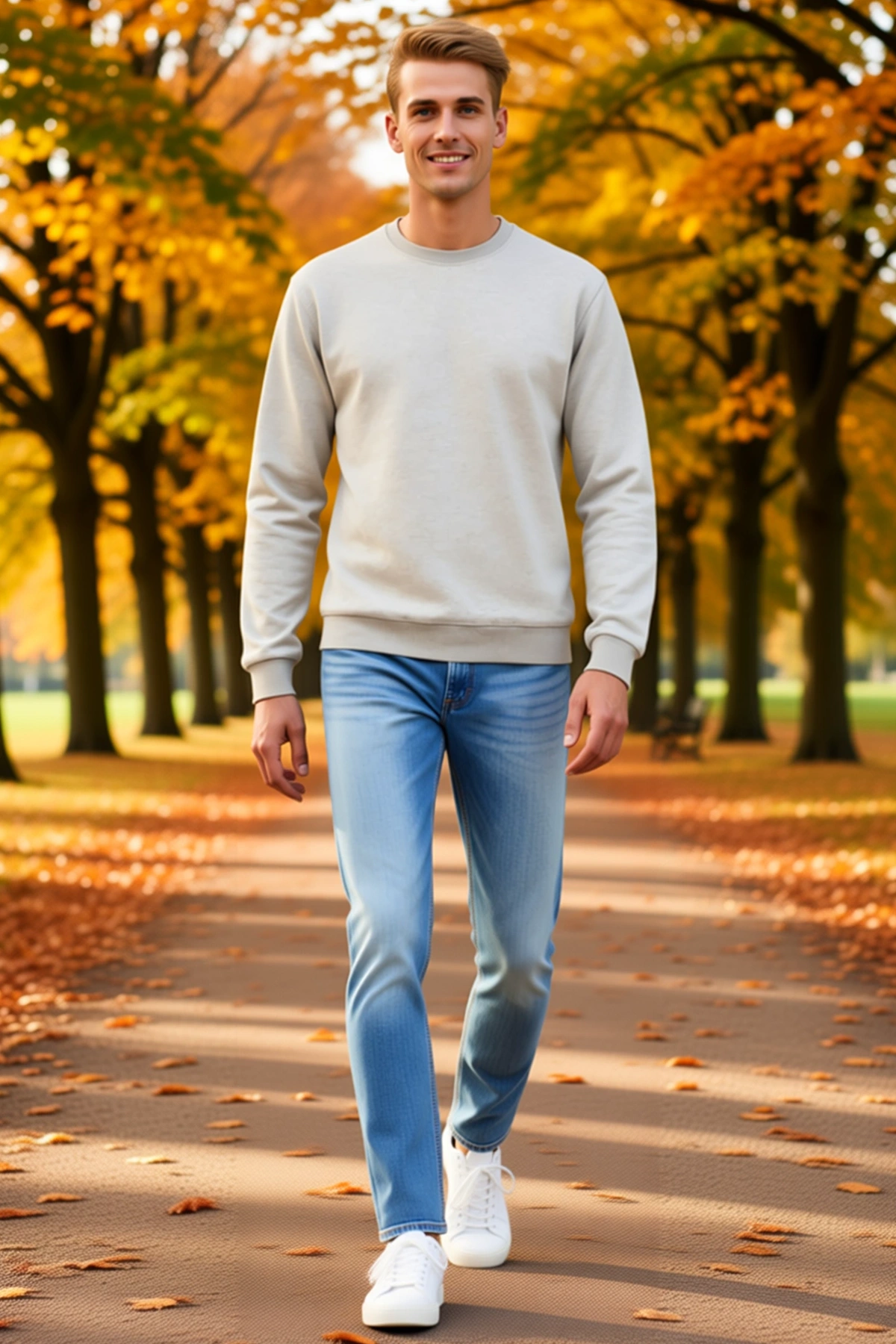 Erkek Bisiklet Yaka Sweatshirt Melanj Görünümlü Düz Uzun Kollu Regular Fit İçi Şardonlu İki İplik
