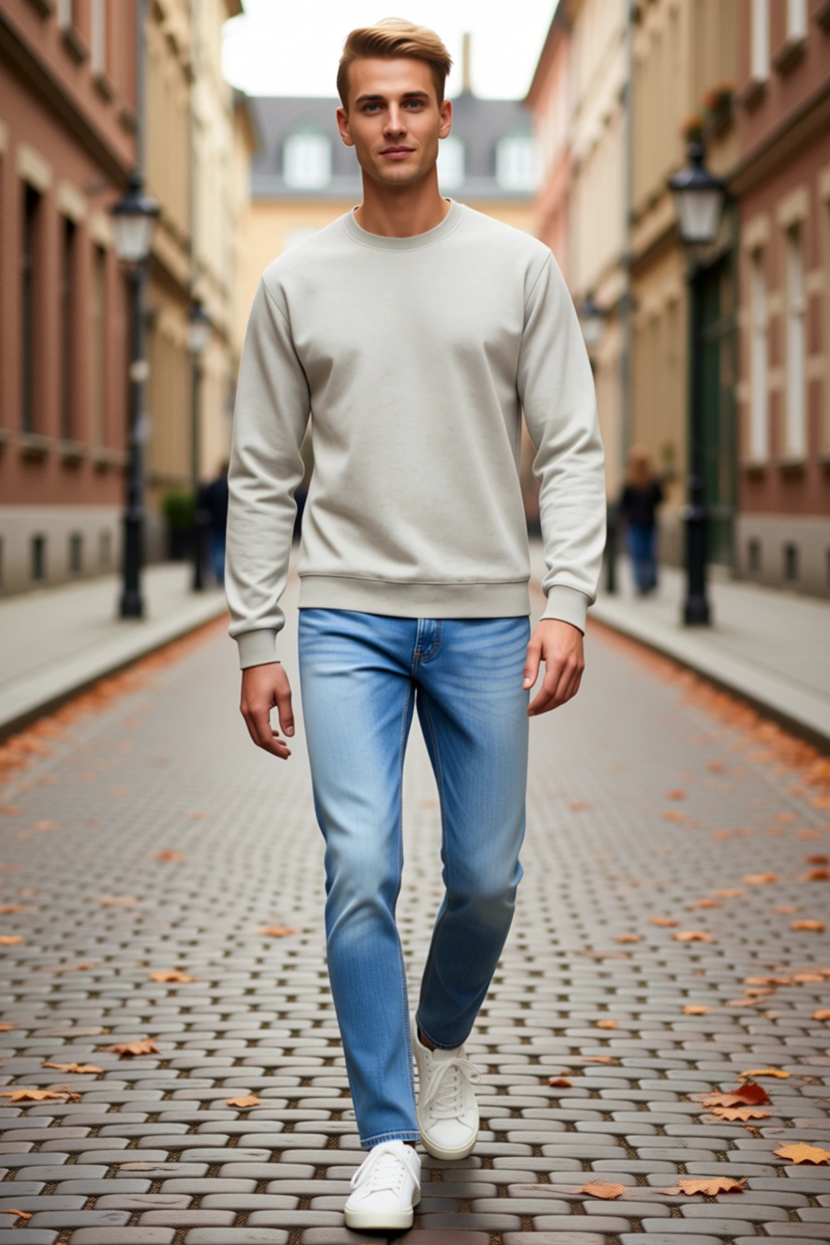 Erkek Bisiklet Yaka Sweatshirt Melanj Görünümlü Düz Uzun Kollu Regular Fit İçi Şardonlu İki İplik
