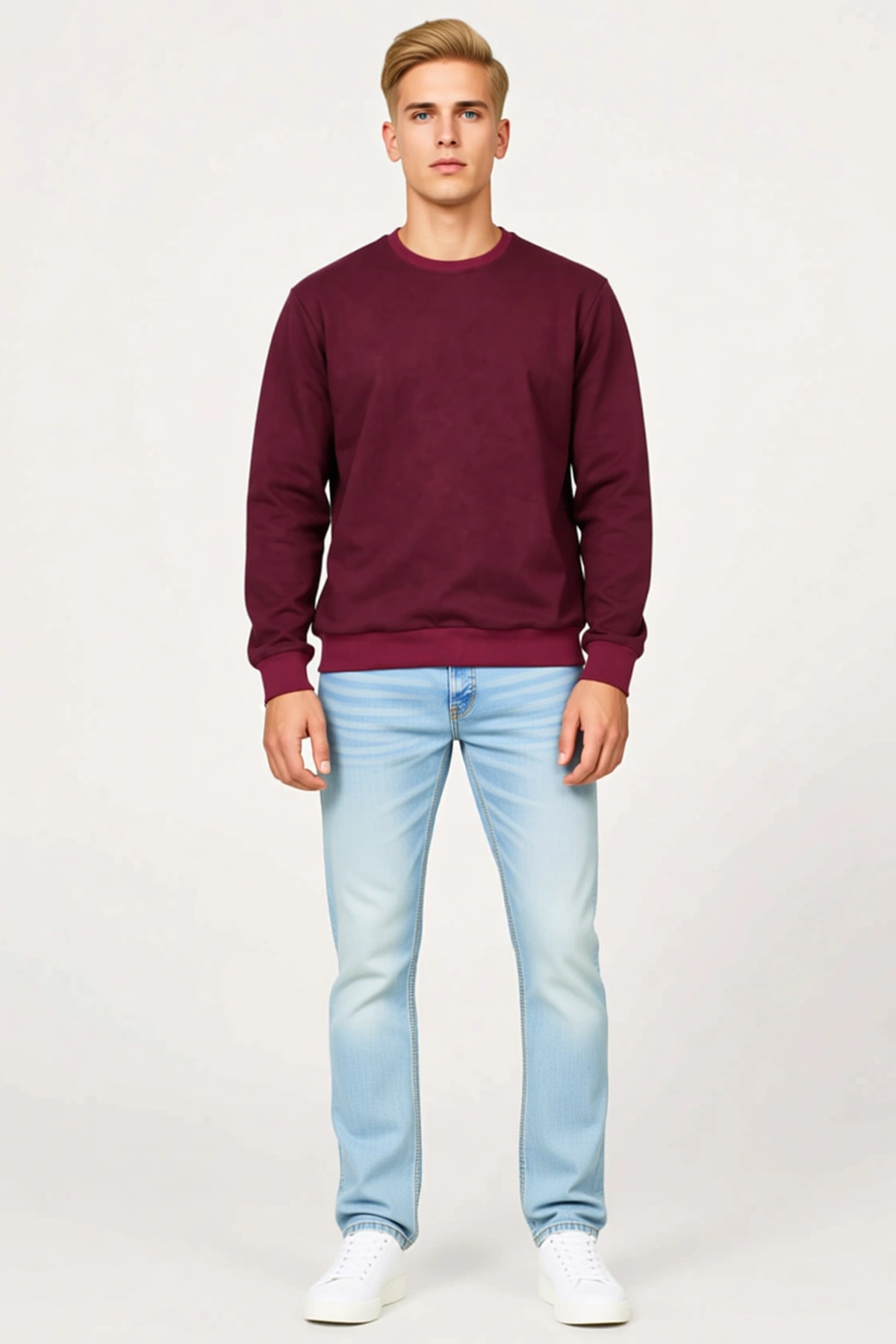 Erkek Bisiklet Yaka Sweatshirt İçi Şardonlu İki İplik Düz Uzun Kollu Regular Fit Zarif Sezonluk