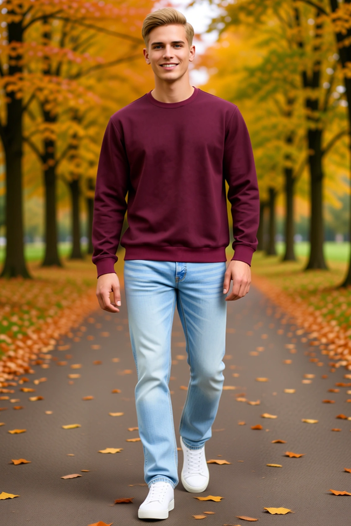 Erkek Bisiklet Yaka Sweatshirt İçi Şardonlu İki İplik Düz Uzun Kollu Regular Fit Zarif Sezonluk