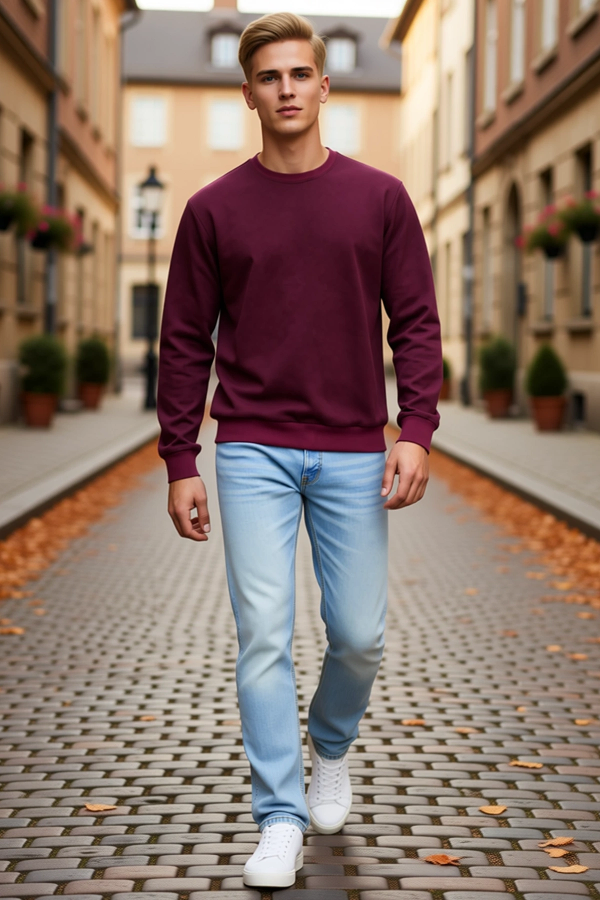 Erkek Bisiklet Yaka Sweatshirt İçi Şardonlu İki İplik Düz Uzun Kollu Regular Fit Zarif Sezonluk