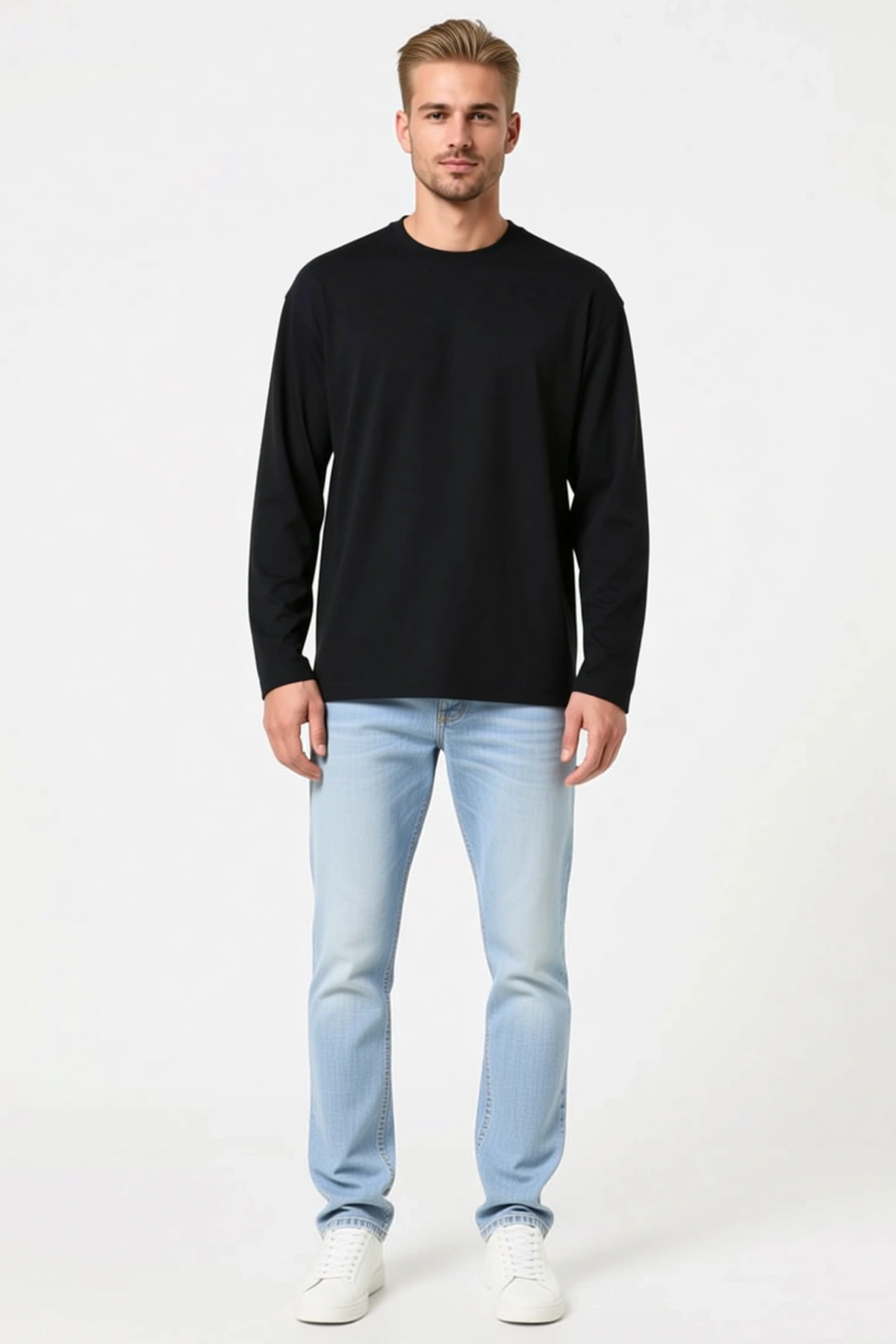 Erkek Modal Yumuşak Dokulu Bisiklet Yaka Uzun Kollu Tişört Sweatshirt Günlük Rahat Kesim Sezonluk