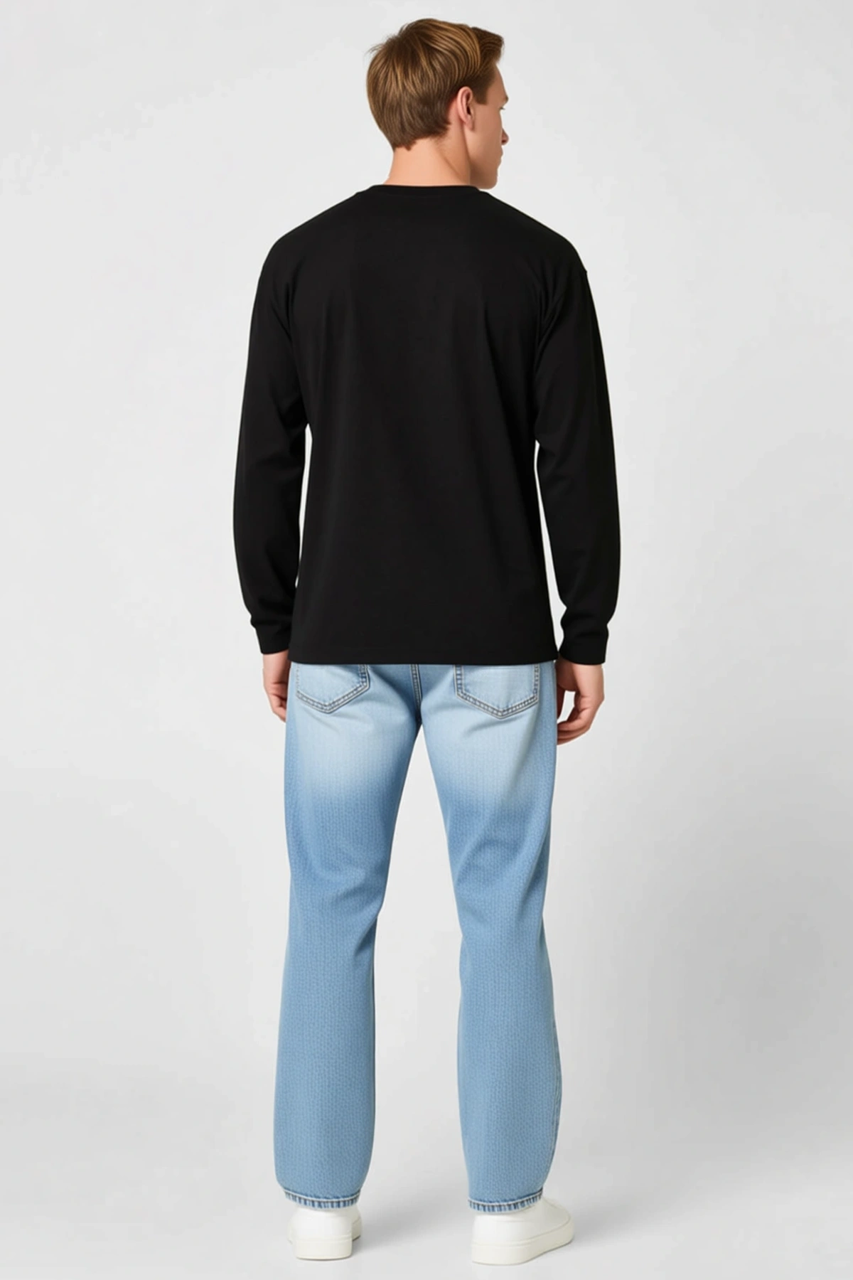 Erkek Modal Yumuşak Dokulu Bisiklet Yaka Uzun Kollu Tişört Sweatshirt Günlük Rahat Kesim Sezonluk