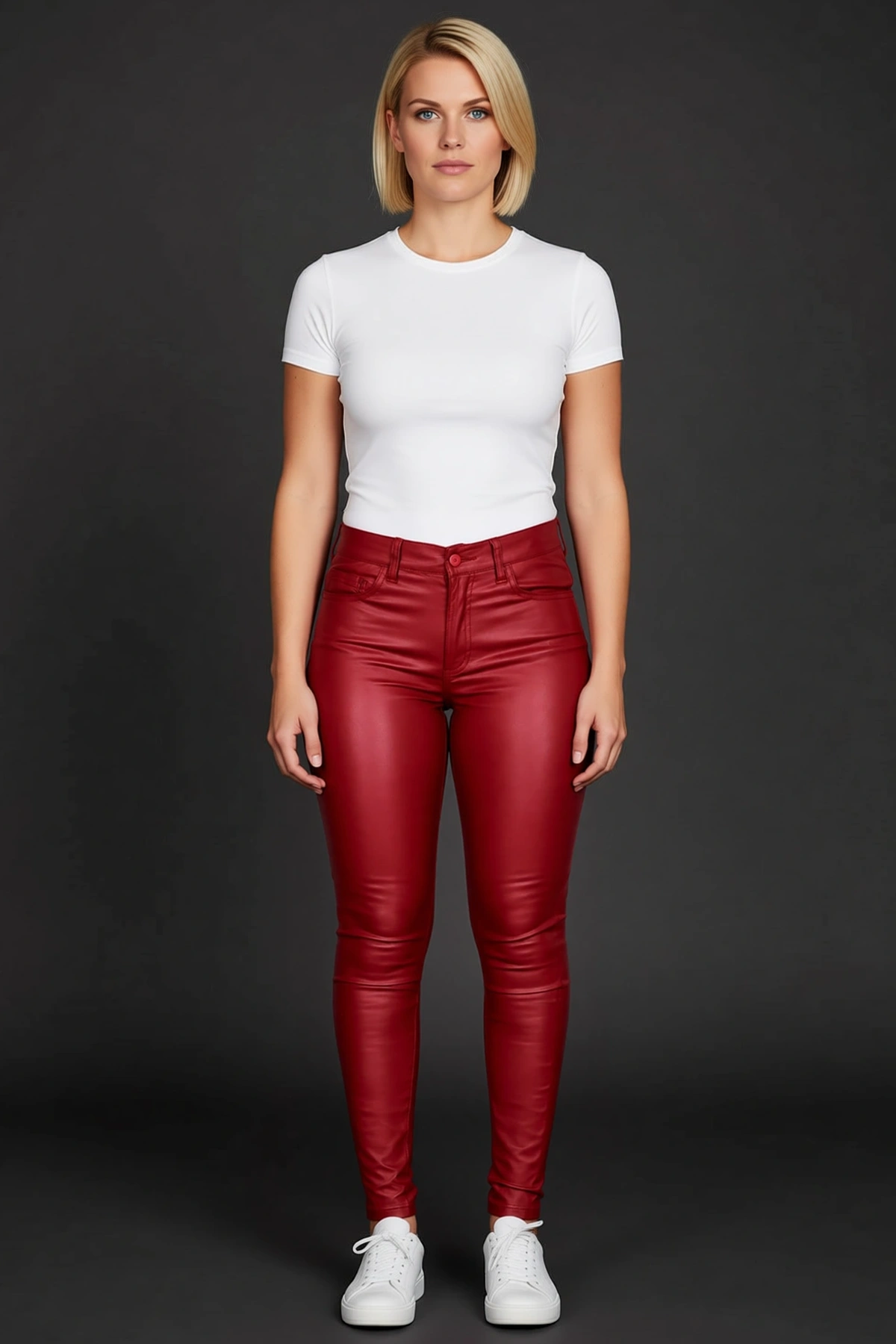Kadın Bel Dar Kesim Cep Detaylı Deri Pantolon Skinny Fit Mat Yüzeyli Zarif Sezonluk Konforlu Modern