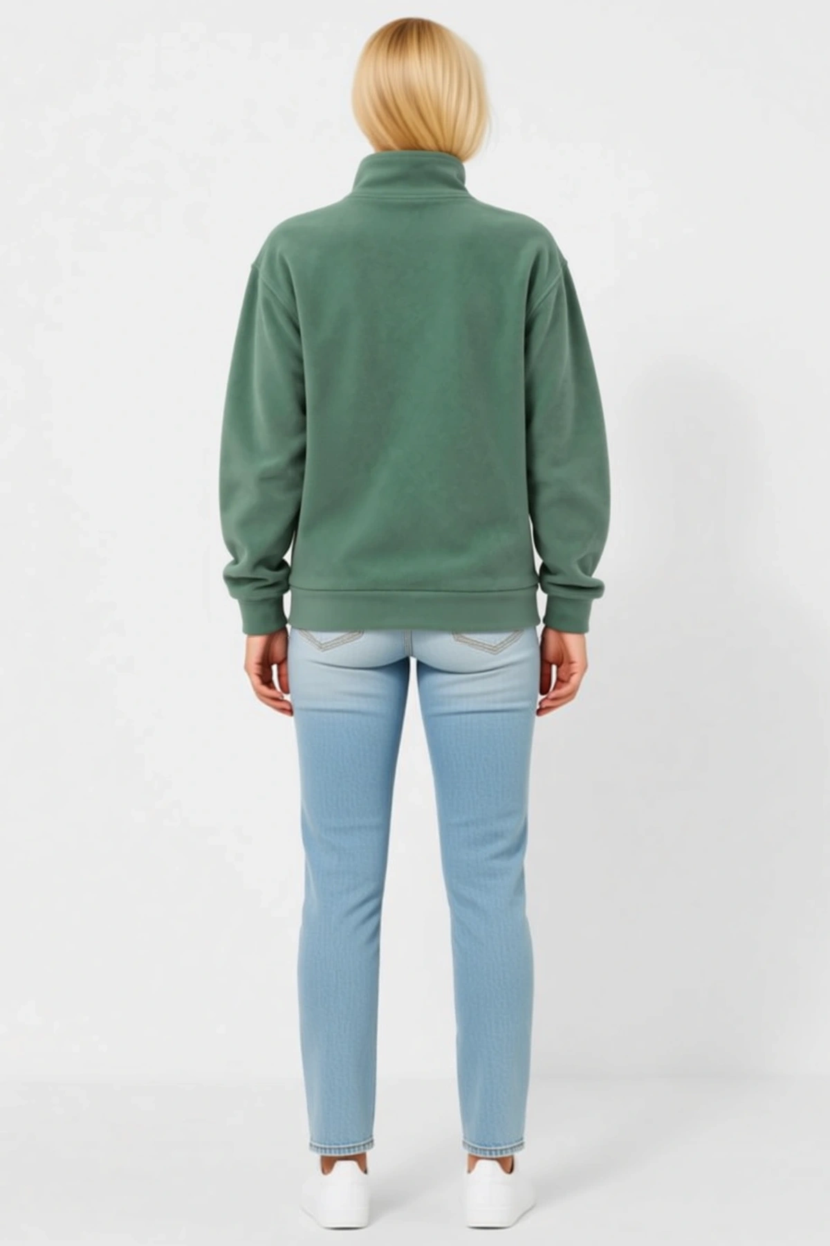 Kadın Polar Dik Yaka Yarım Fermuarlı Uzun Kollu Regular Fit Kışlık Günlük Konforlu Rahat Sweatshirt