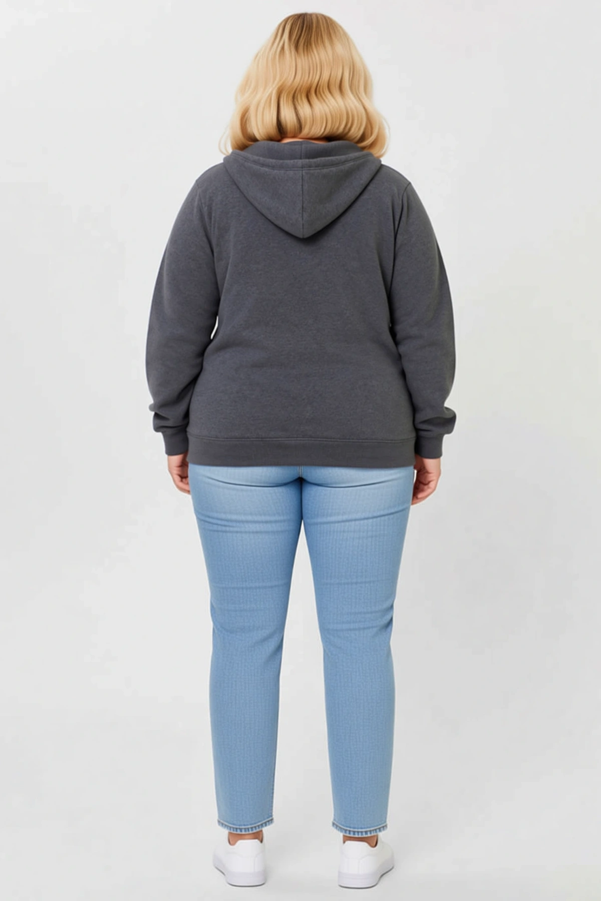 Kadın Büyük Beden Sweatshirt Üç İplik İçi Şardonlu Kapüşonlu Tam Fermuarlı Kışlık Günlük Modern