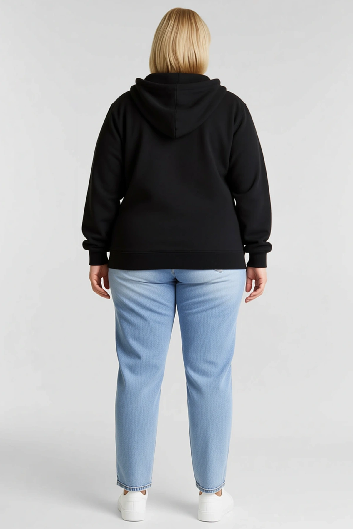 Kadın Büyük Beden Üç İplik İçi Şardonlu Kapüşonlu Tam Fermuarlı Kışlık Sweatshirt Günlük Sezonluk