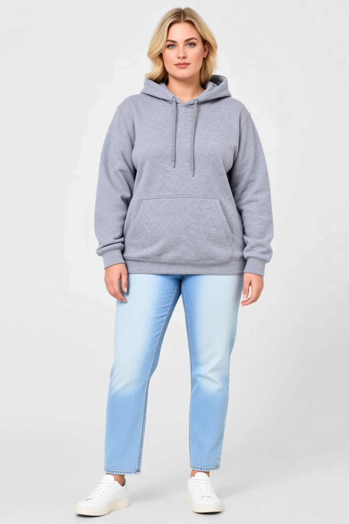 Kadın Büyük Beden Sweatshirt Üç İplik İçi Şardonlu Kapüşonlu Kanguru Cepli Kışlık Rahat Modern Şık