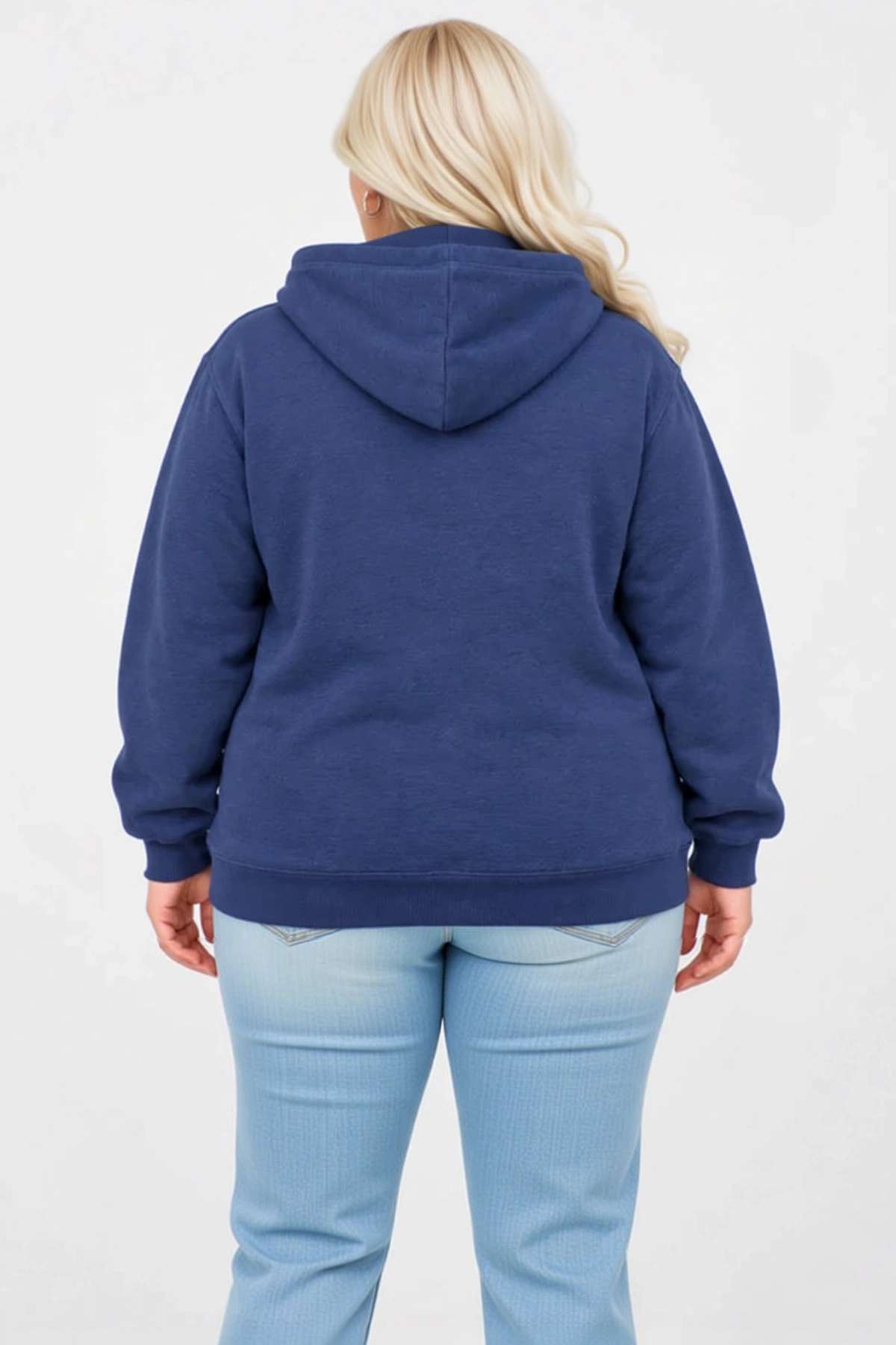 Kadın Battal Büyük Beden Üç İplik İçi Şardonlu Kapüşonlu Kanguru Cepli Kışlık Sweatshirt Modern