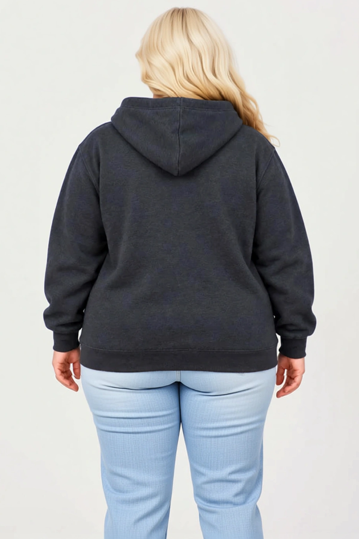 Kadın Battal Büyük Beden Üç İplik İçi Şardonlu Kapüşonlu Kanguru Cepli Kışlık Sweatshirt Günlük