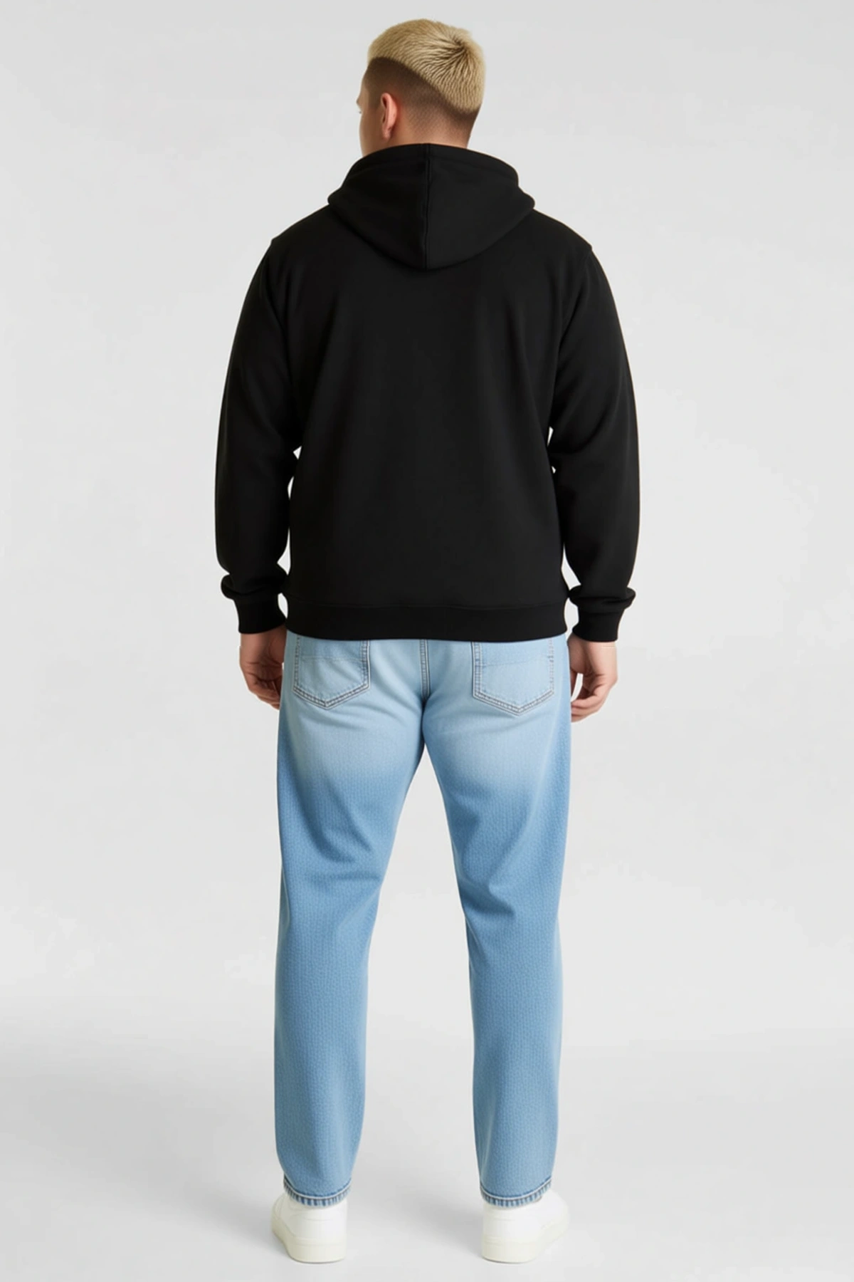 Erkek Büyük Beden Üç İplik İçi Şardonlu Kapüşonlu Tam Fermuarlı Kışlık Günlük Rahat Sweatshirt Şık