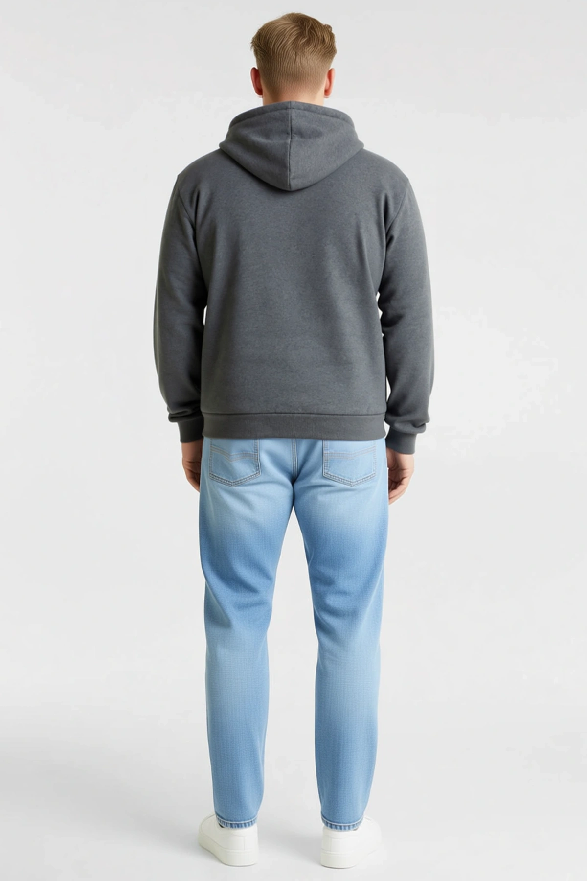 Erkek Battal Büyük Beden Üç İplik İçi Şardonlu Kapüşonlu Tam Fermuarlı Kışlık Sweatshirt Günlük