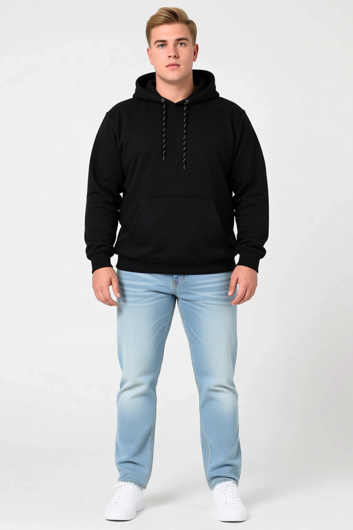 Erkek Battal Büyük Beden Üç İplik İçi Şardonlu Kapüşonlu Kanguru Cepli Kışlık Sweatshirt Günlük