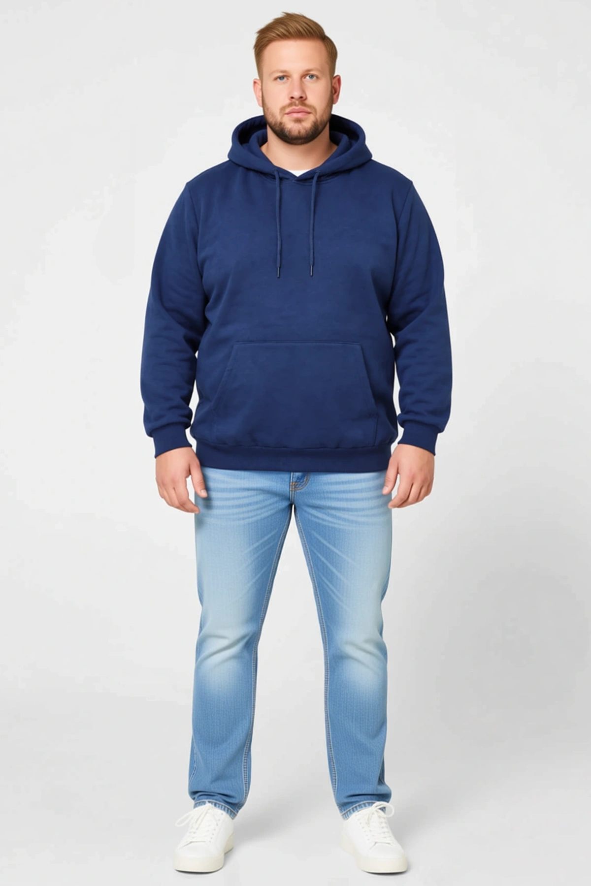 Erkek Büyük Beden Sweatshirt Üç İplik İçi Şardonlu Kapüşonlu Kanguru Cepli Kışlık Yumuşak Dokulu