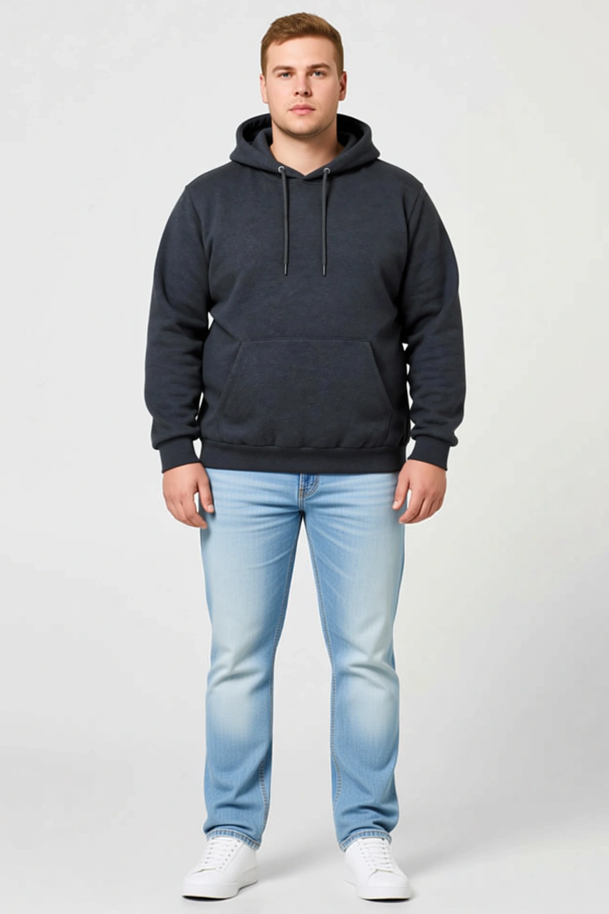 Erkek Büyük Beden Üç İplik İçi Şardonlu Kapüşonlu Kanguru Cepli Kışlık Günlük Rahat Sweatshirt Şık