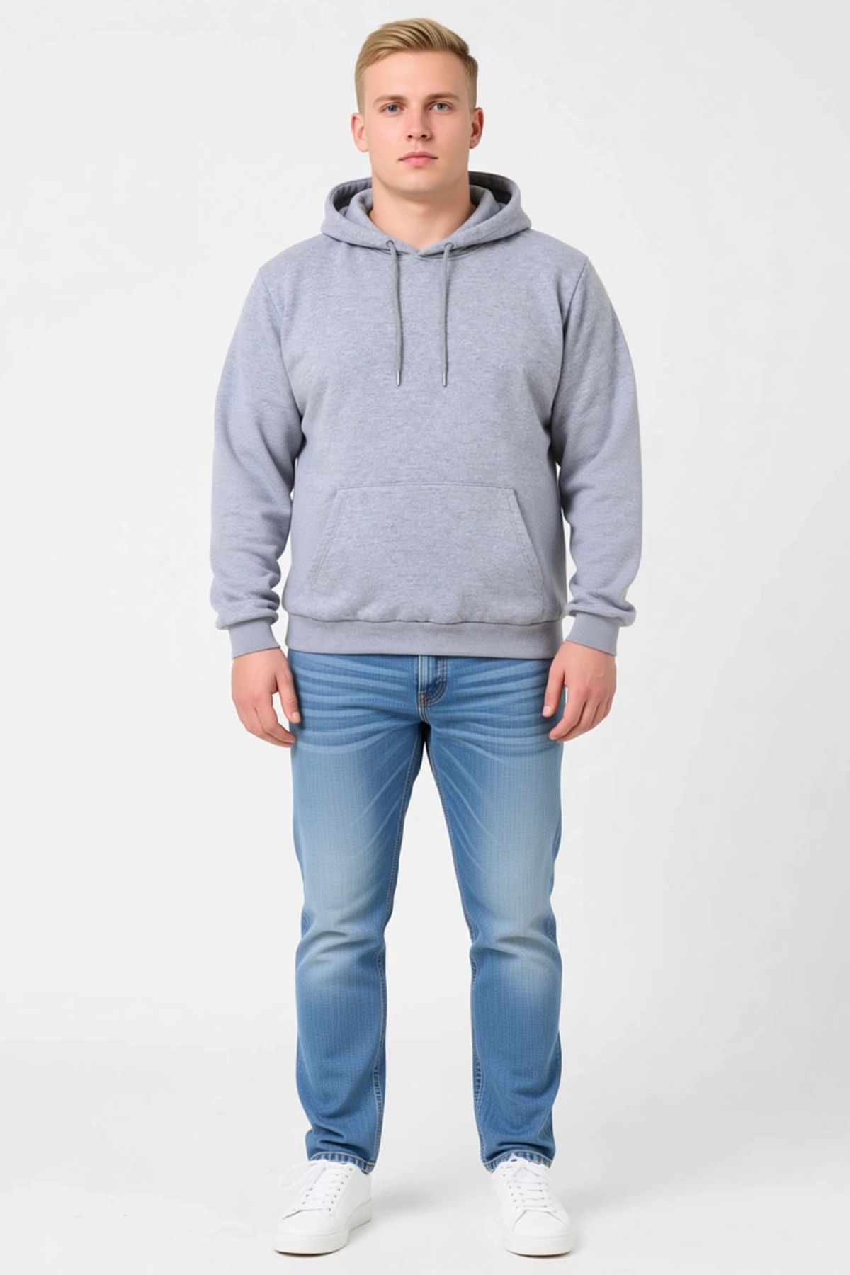 Erkek Büyük Beden Üç İplik İçi Şardonlu Kapüşonlu Kanguru Cepli Kışlık Konforlu Modern Sweatshirt