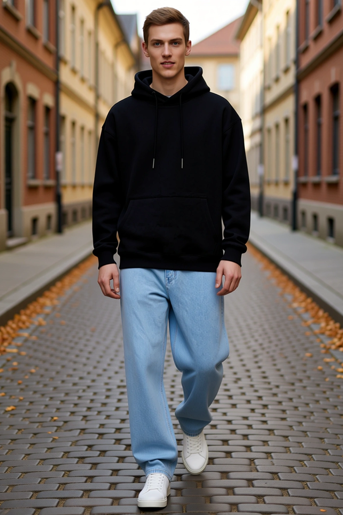 Erkek Düz Kapüşonlu Sweatshirt Oversize Kanguru Cepli Bağcıklı Rib Detaylı Düşük Omuz Rahat Günlük