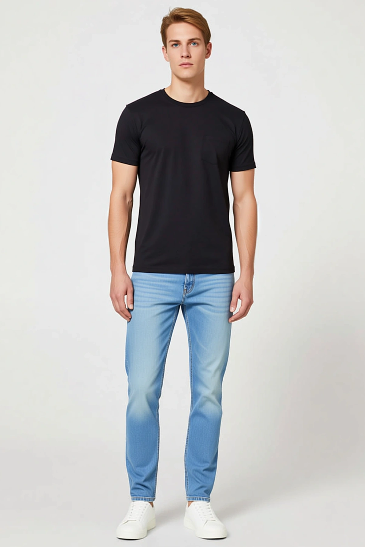 Erkek Slim Fit Tişört Bisiklet Yaka Kısa Kollu Göğüs Cepli Vücuda Oturan Düz Rahat Günlük Kullanım