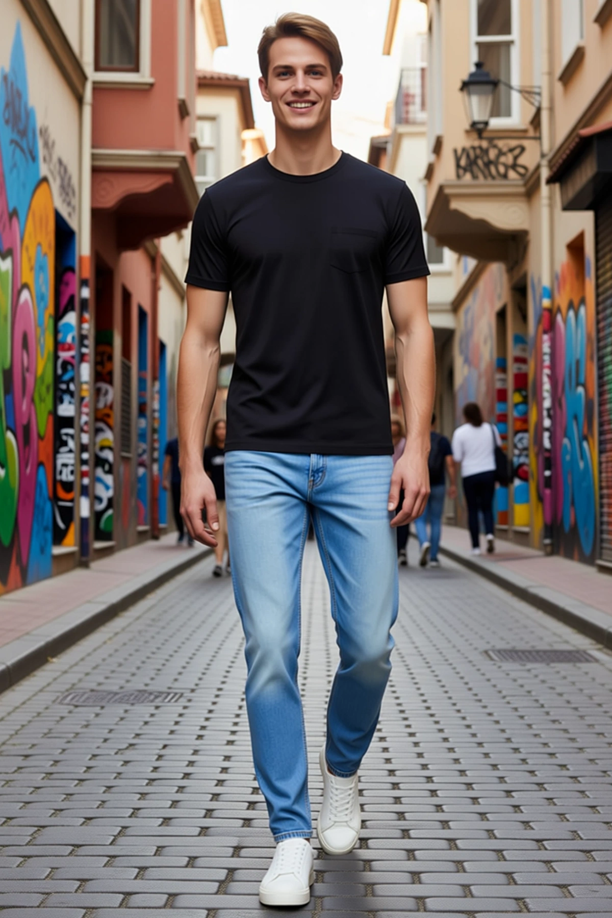 Erkek Slim Fit Tişört Bisiklet Yaka Kısa Kollu Göğüs Cepli Vücuda Oturan Düz Rahat Günlük Kullanım
