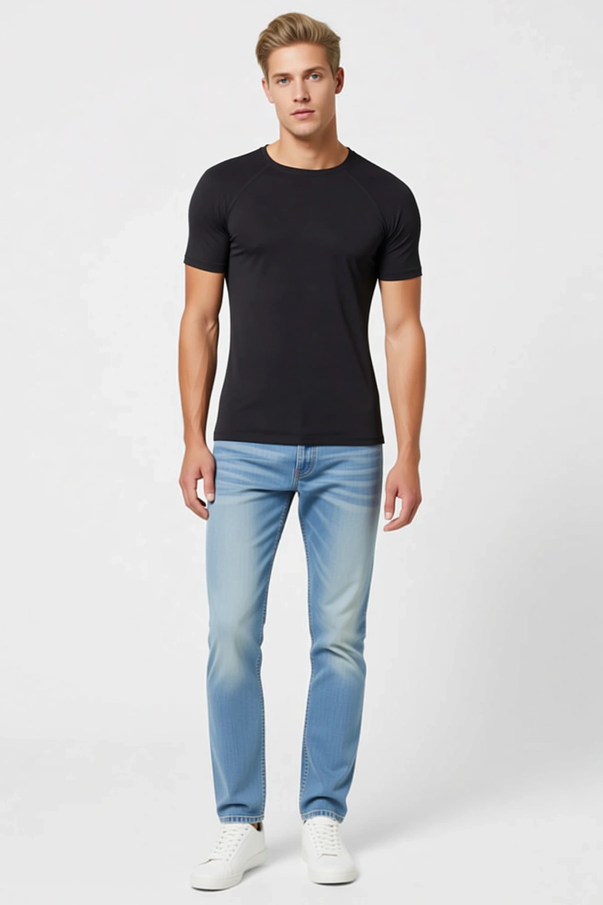 Erkek Slim Fit Tişört Bisiklet Yaka Kısa Kollu Omuz File Detaylı Vücuda Oturan Düz Rahat Günlük