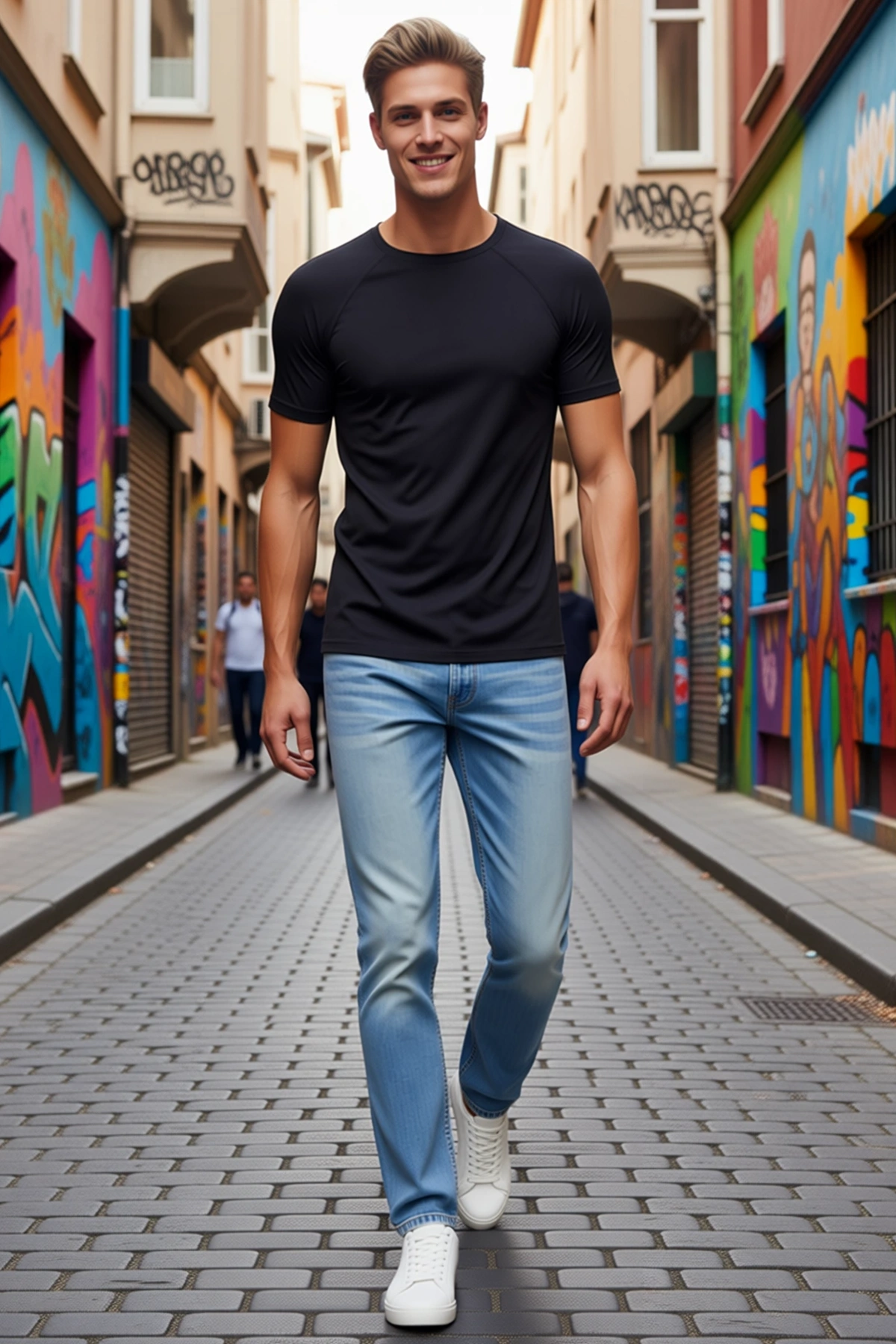 Erkek Slim Fit Tişört Bisiklet Yaka Kısa Kollu Omuz File Detaylı Vücuda Oturan Düz Rahat Günlük