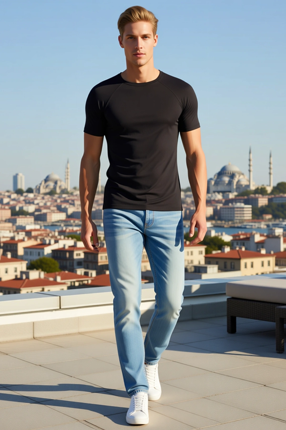 Erkek Slim Fit Tişört Bisiklet Yaka Kısa Kollu Omuz File Detaylı Vücuda Oturan Düz Rahat Günlük