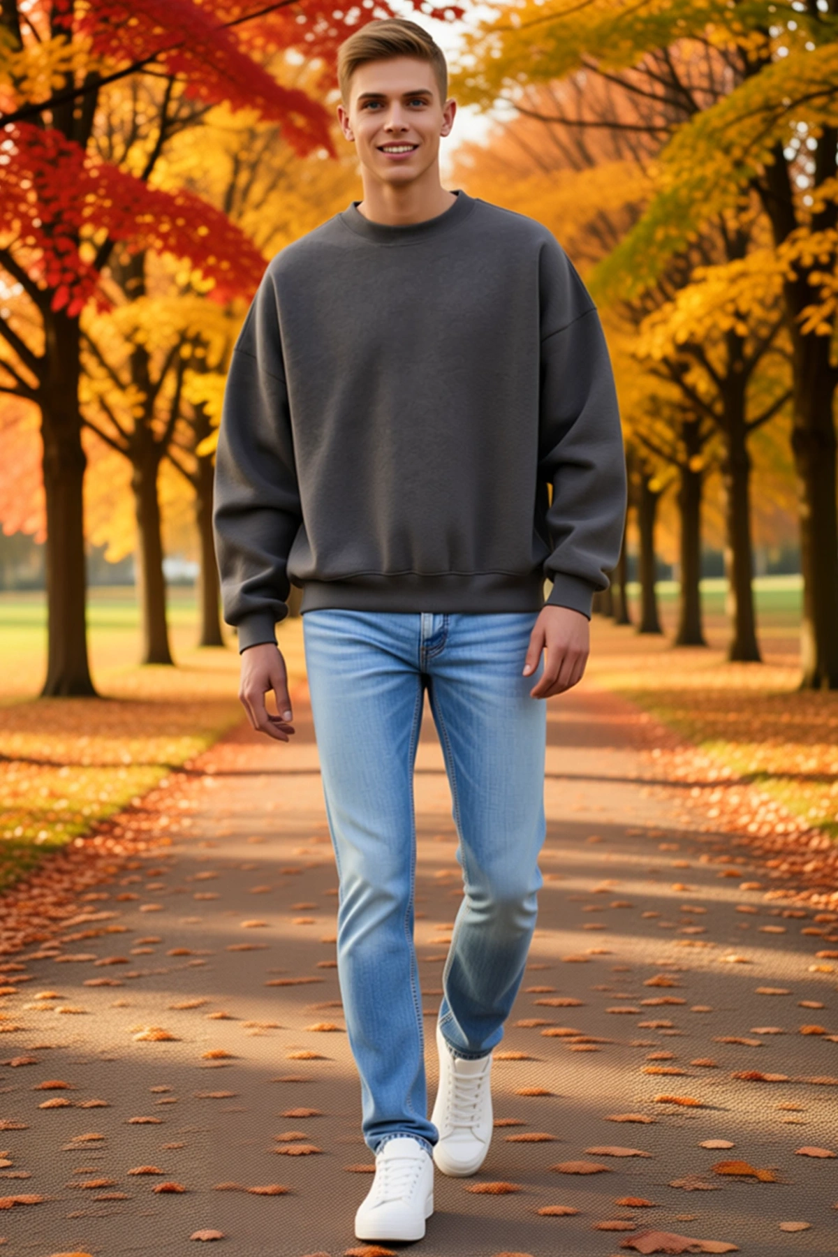 Erkek Düz Bisiklet Yaka Sweatshirt Düşük Omuzlu Ribanalı Salaş Kesim Günlük Rahat Konforlu Model