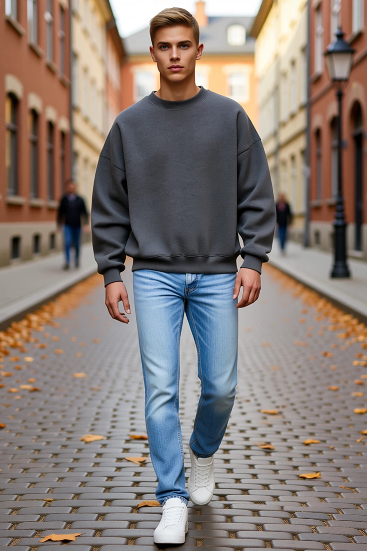 Erkek Düz Bisiklet Yaka Sweatshirt Düşük Omuzlu Ribanalı Salaş Kesim Günlük Rahat Konforlu Model