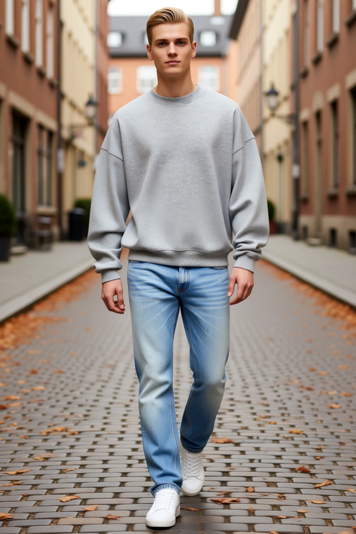 Erkek Düz Bisiklet Yaka Oversize Sweatshirt Düşük Omuz Ribanalı Kol Ağzı Etek Ucu Günlük Rahat Kalıp