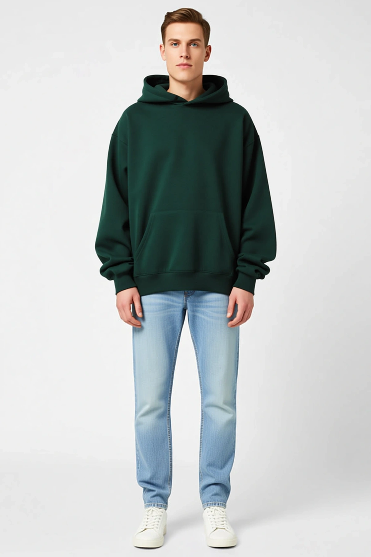 Erkek Düz Kapüşonlu Sweatshirt Kanguru Cepli Ribanalı Kol Ağzı Salaş Kesim Günlük Rahat Konforlu
