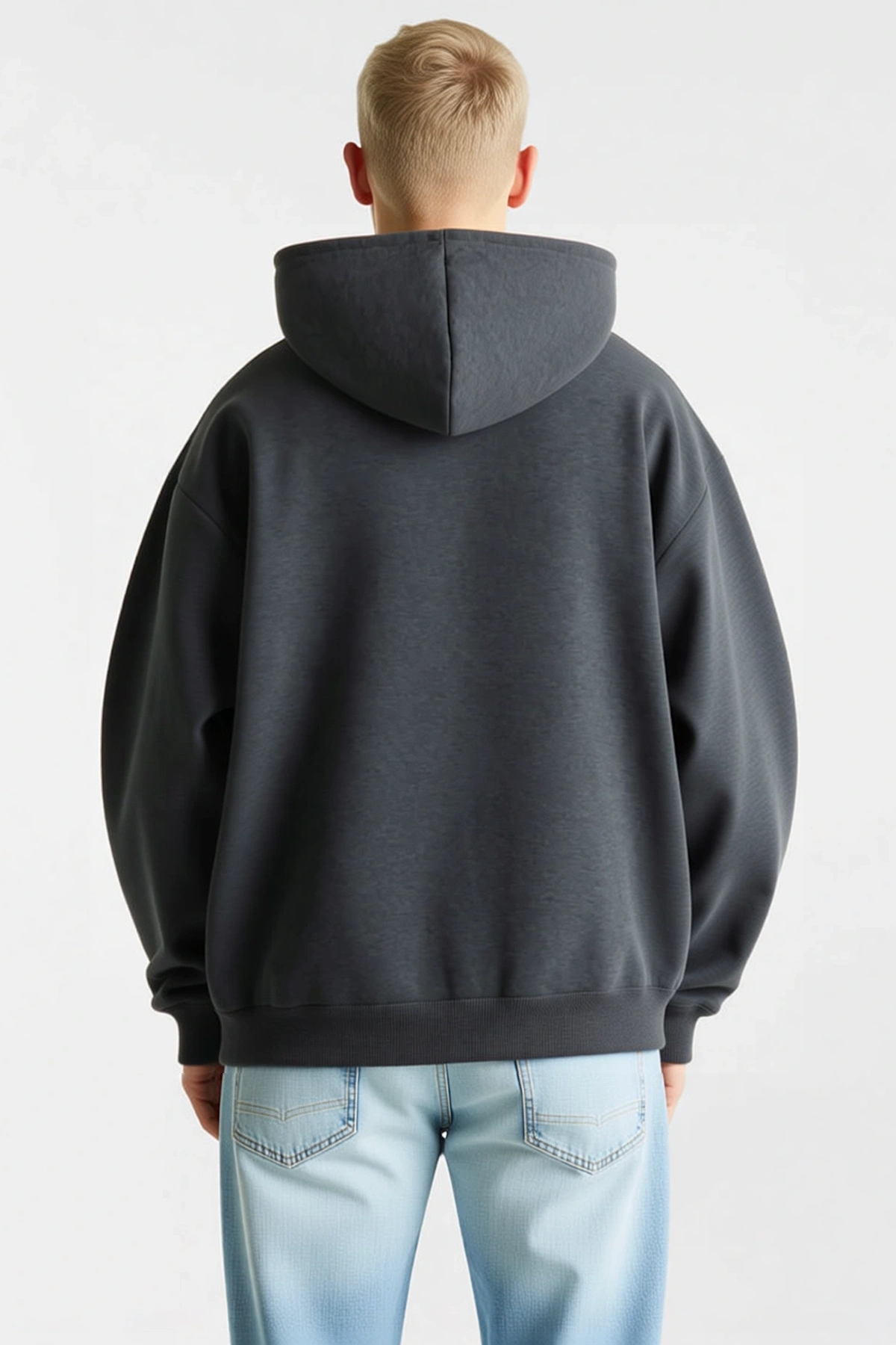 Erkek Kapüşonlu Sweatshirt Düz Kesim Düşük Omuz Ribanalı Etek Ucu Geniş Kapüşon Günlük Rahat Model