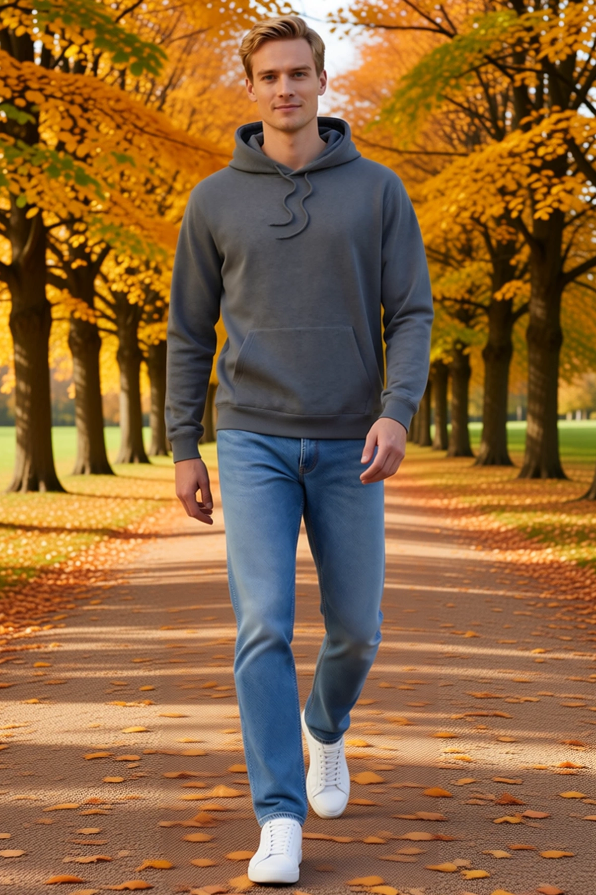 Erkek Kapüşonlu Sweatshirt Düz Kesim Düşük Omuz Ribanalı Etek Ucu Geniş Kapüşon Günlük Rahat Model
