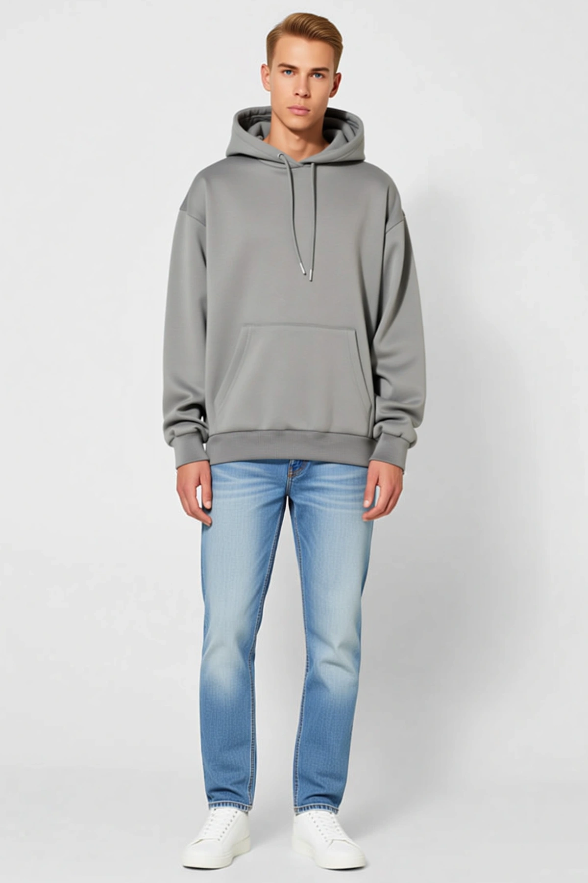 Erkek Düz Kapüşonlu Sweatshirt Oversize Kalıp Düşük Omuzlu Ribana Manşetli Günlük Sezonluk Kullanım