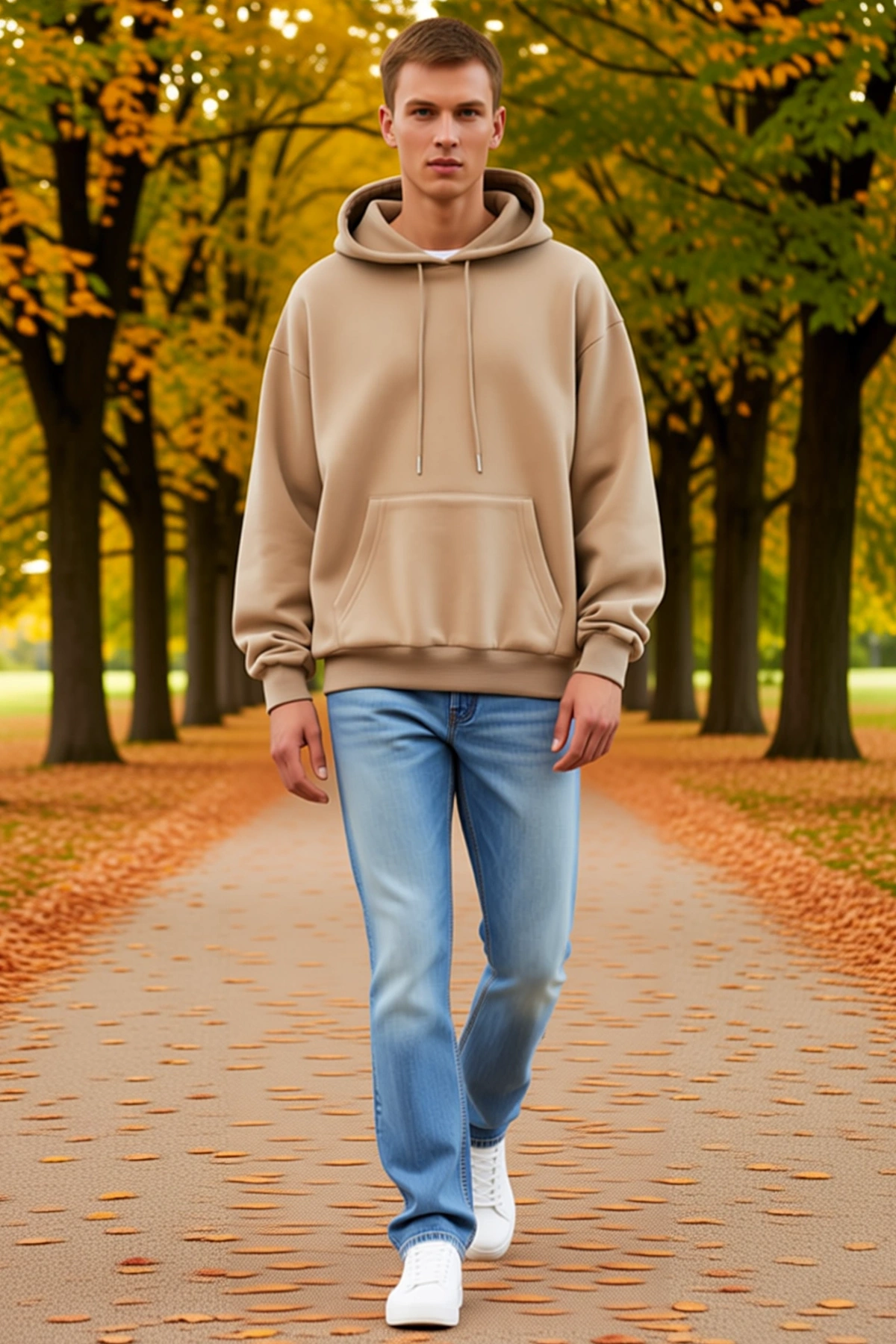 Erkek Kordonlu Kapüşonlu Sweatshirt Düz Kanguru Cepli Ribanalı Bol Kalıp Günlük Modern Rahat Kesim
