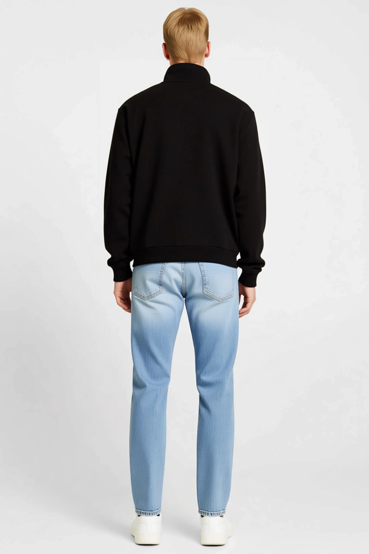 Erkek Yarım Fermuarlı Dik Yaka Baskılı Sweatshirt Göğüs Detaylı Ribanalı Bol Kesim Günlük Rahat