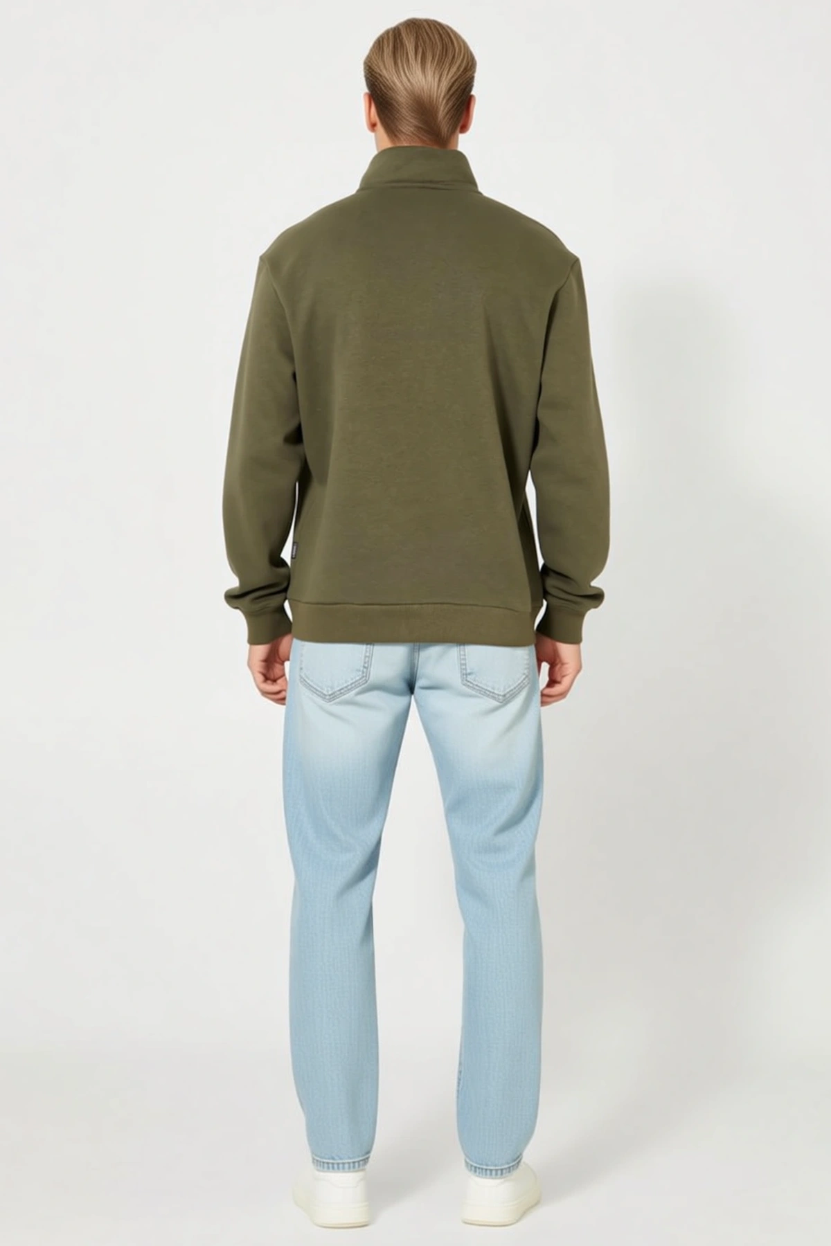 Erkek Yarım Fermuarlı Baskılı Sweatshirt Dik Yaka Dolgun Dokulu Düz Kesim Mevsim Geçişi Günlük Giyim