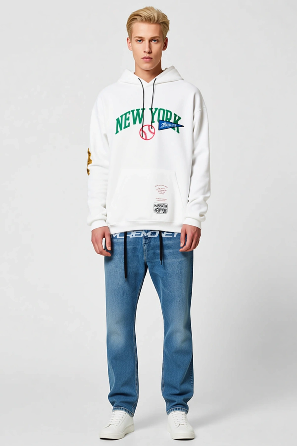Erkek Kapüşonlu Sweatshirt Önde Büyük Yazı Baskılı Kanguru Cepli Bağcıklı Oversize Kalıp Günlük