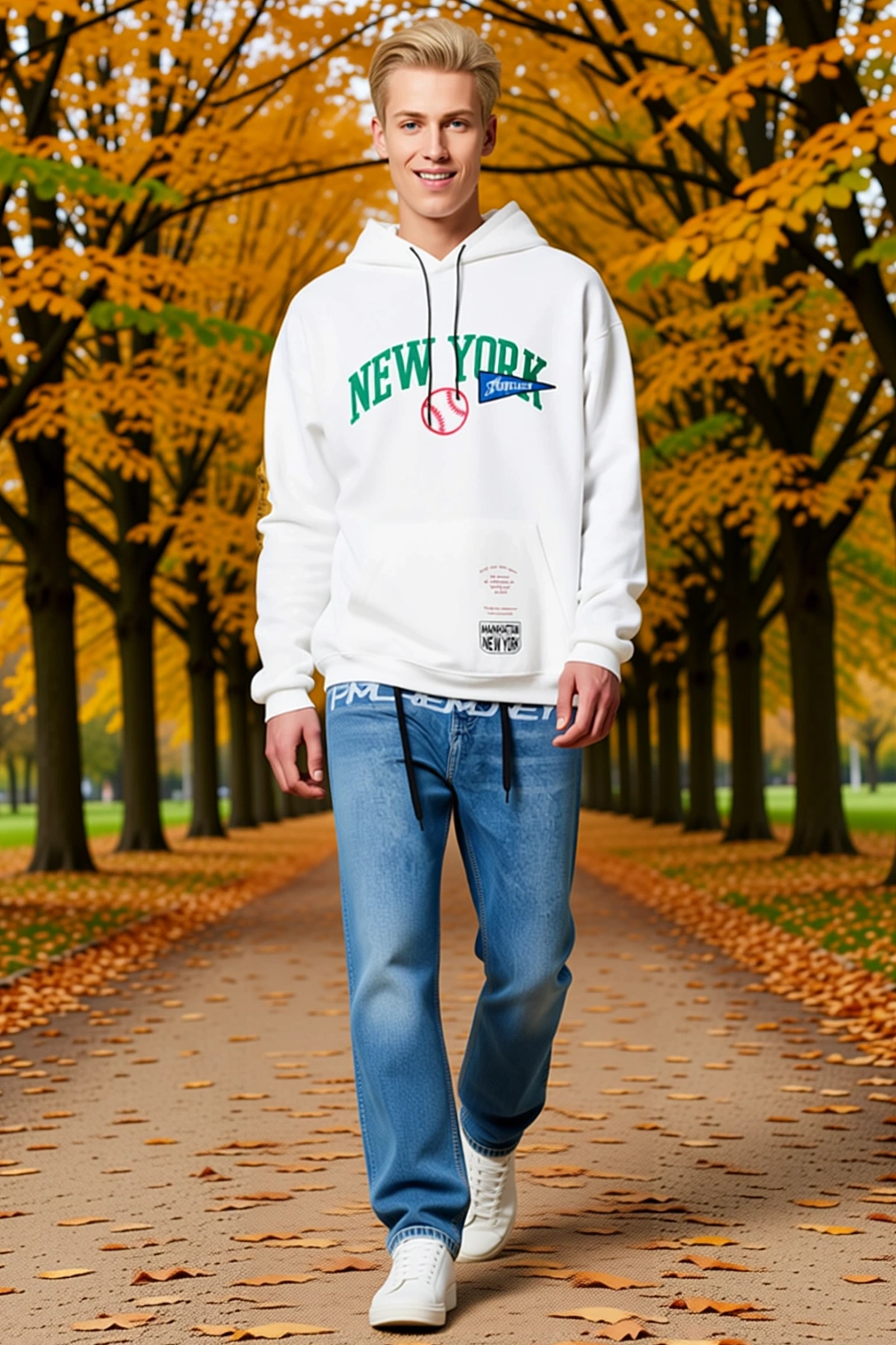 Erkek Kapüşonlu Sweatshirt Önde Büyük Yazı Baskılı Kanguru Cepli Bağcıklı Oversize Kalıp Günlük