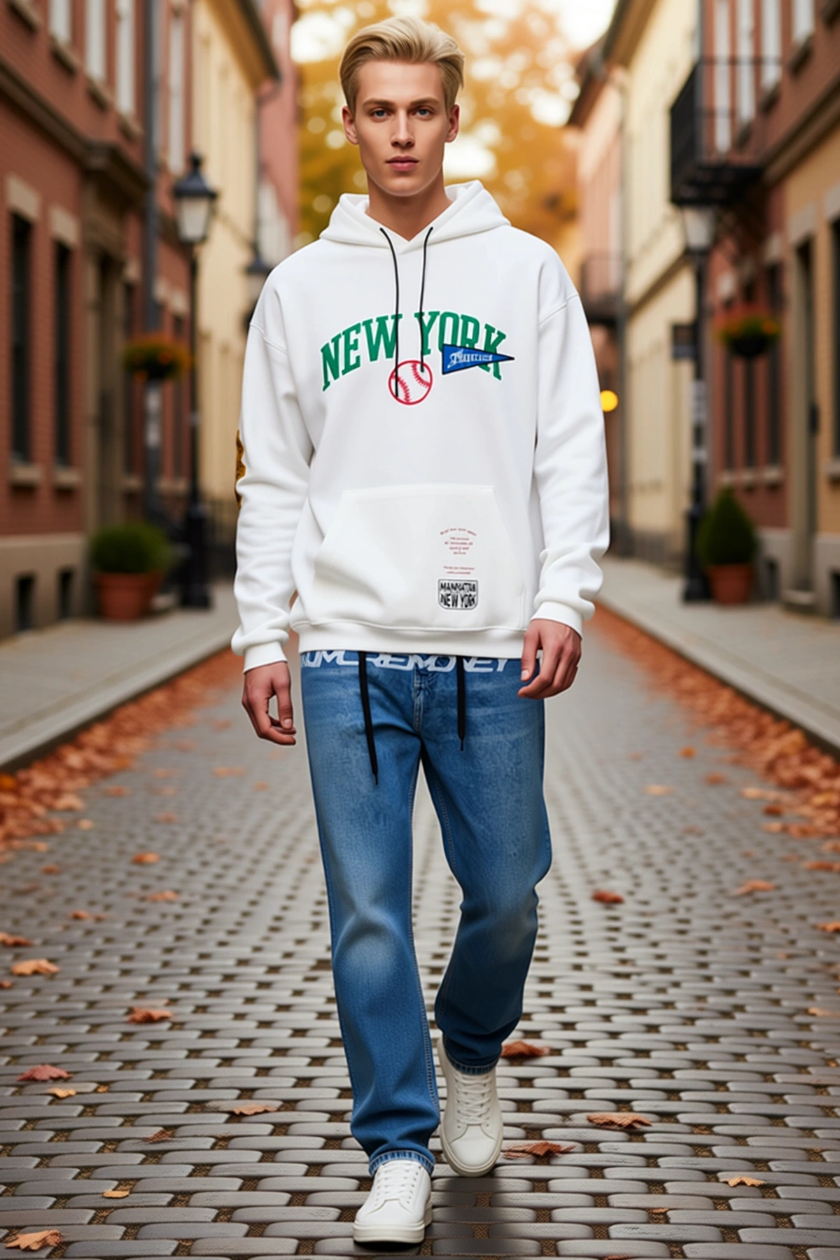 Erkek Kapüşonlu Sweatshirt Önde Büyük Yazı Baskılı Kanguru Cepli Bağcıklı Oversize Kalıp Günlük