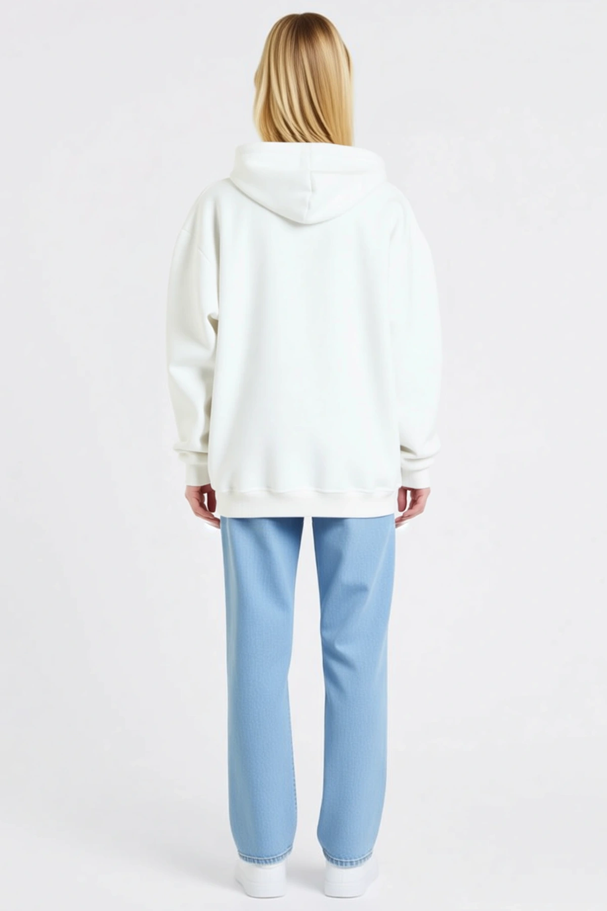 Kadın Oversize Kapüşonlu Sweatshirt Büyük Yazı Baskılı Kanguru Cepli Düşük Omuzlu Rahat Günlük Giyim